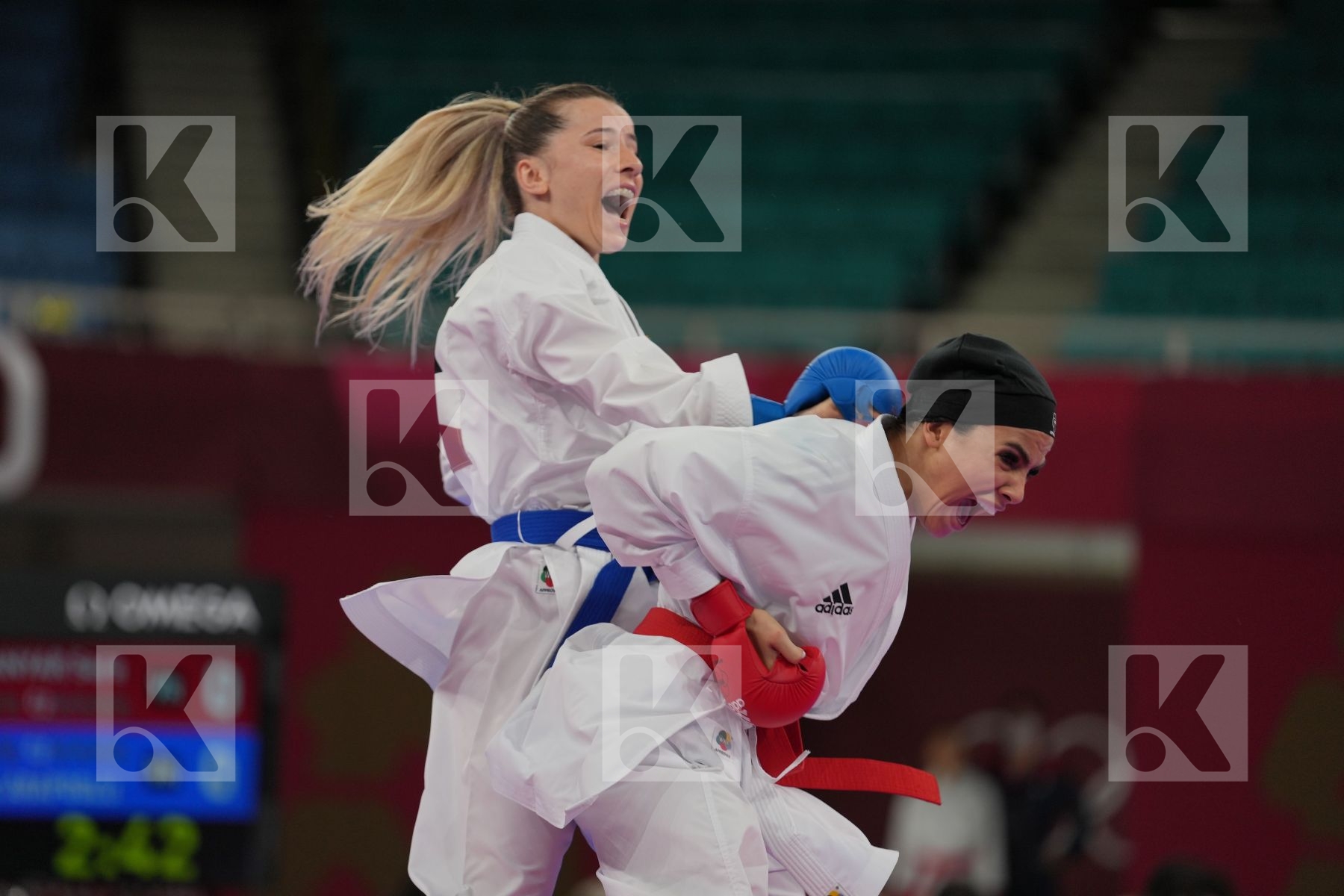 Bahmanyar Sara (Islamic Republic of Iran) - Kumite Female -55kg, Ozcelik Arapoglu Serap (Turkey) - Kumite Female -55kg in Senior Kumite -55 Kg - Round Robin bout