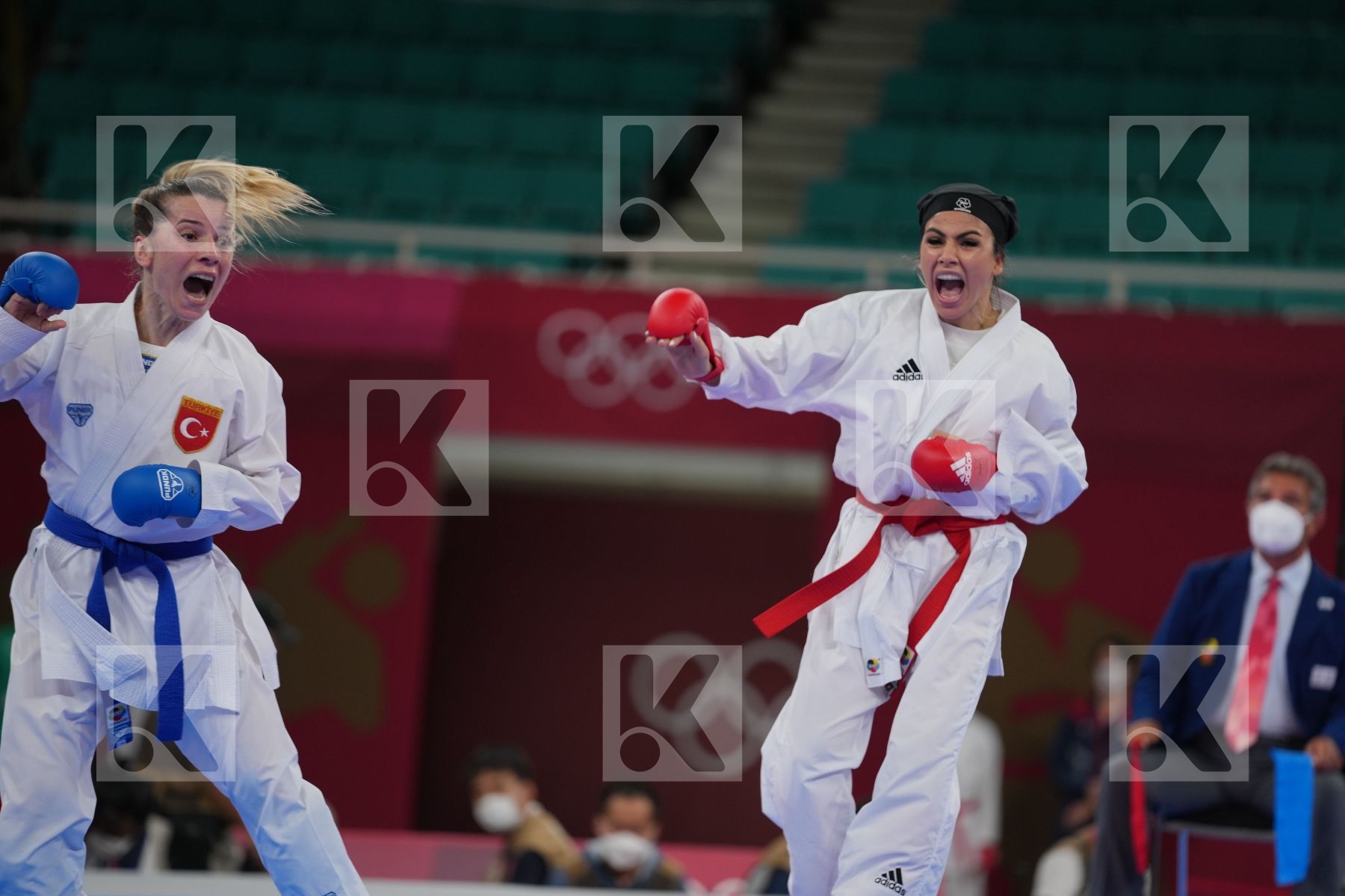Bahmanyar Sara (Islamic Republic of Iran) - Kumite Female -55kg, Ozcelik Arapoglu Serap (Turkey) - Kumite Female -55kg in Senior Kumite -55 Kg - Round Robin bout