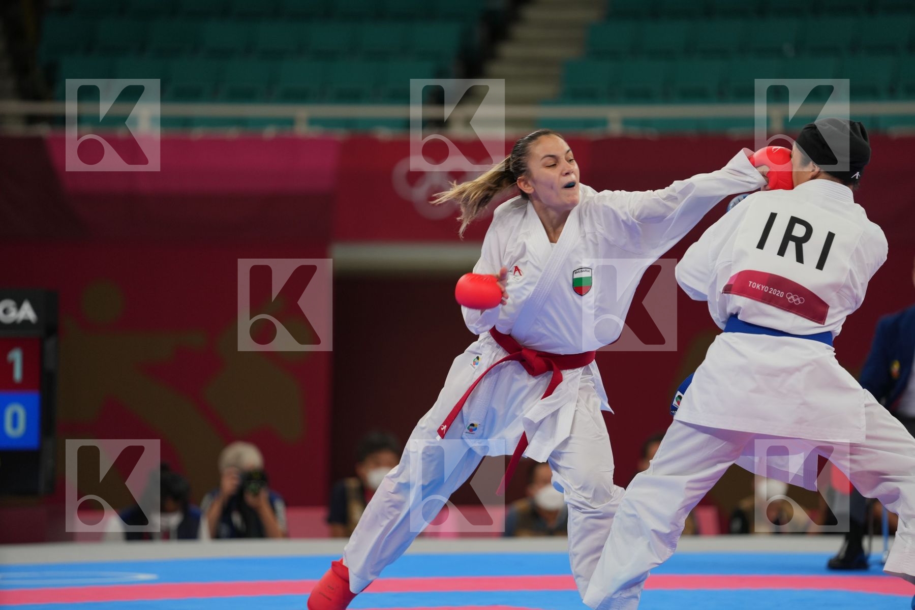Goranova Ivet (Bulgaria) - Kumite Female -55kg, Bahmanyar Sara (Islamic Republic of Iran) - Kumite Female -55kg in Senior Kumite -55 Kg - Round Robin bout