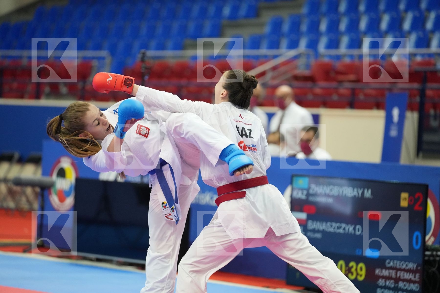 ZHANGBYRBAY MOLDIR (KAZAKHSTAN), BANASZCZYK DOROTA (POLAND) in Olympic Category - Kumite Female -55 KG - Round Robin bout