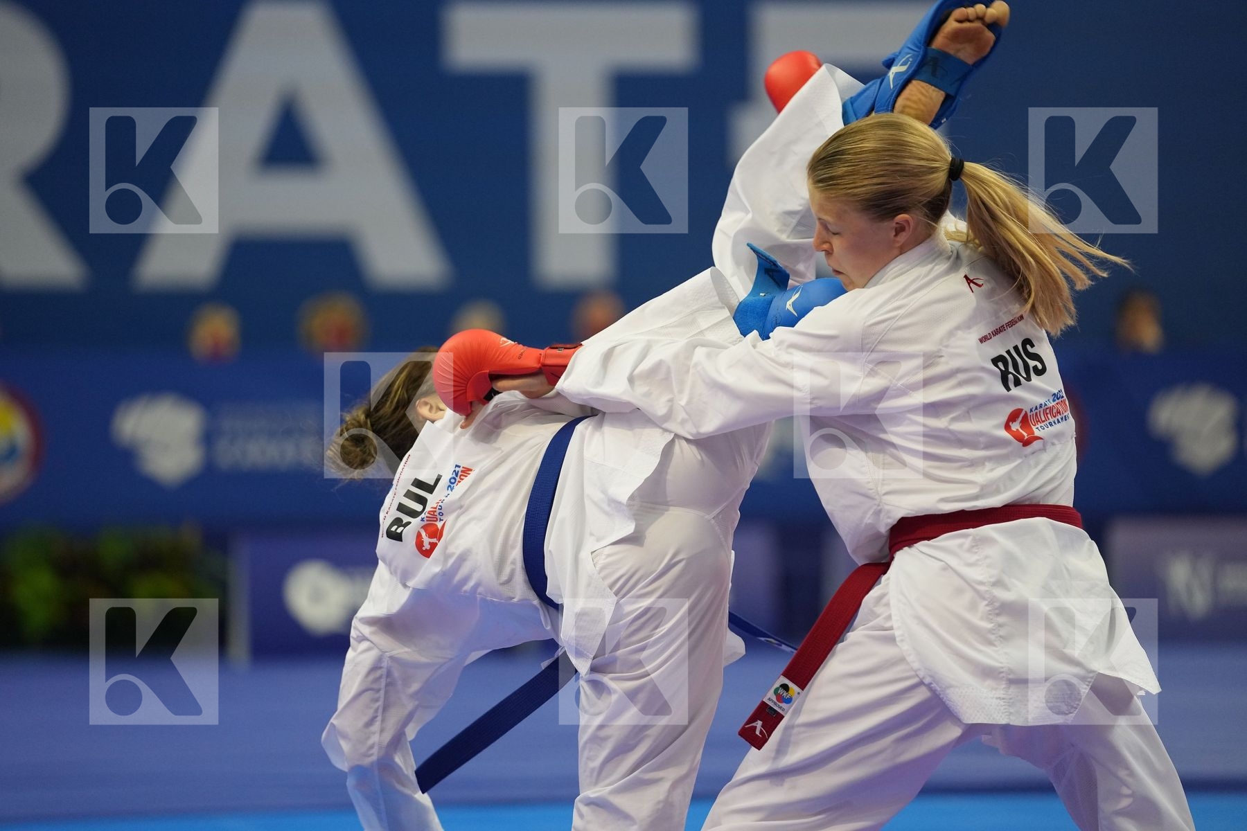 GORANOVA IVET (BULGARIA), CHERNYSHEVA ANNA (RUSSIAN FEDERATION) in Olympic Category - Kumite Female -55 KG - Round Robin bout