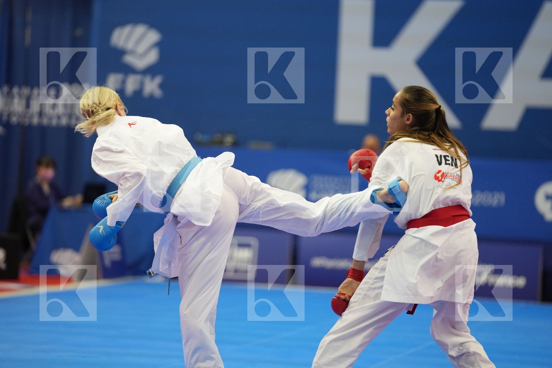 SEROGINA ANITA (UKRAINE), GARCES SEQUERA CLAUDYMAR (VENEZUELA) in Olympic Category - Kumite Female -61 KG - Round Robin bout