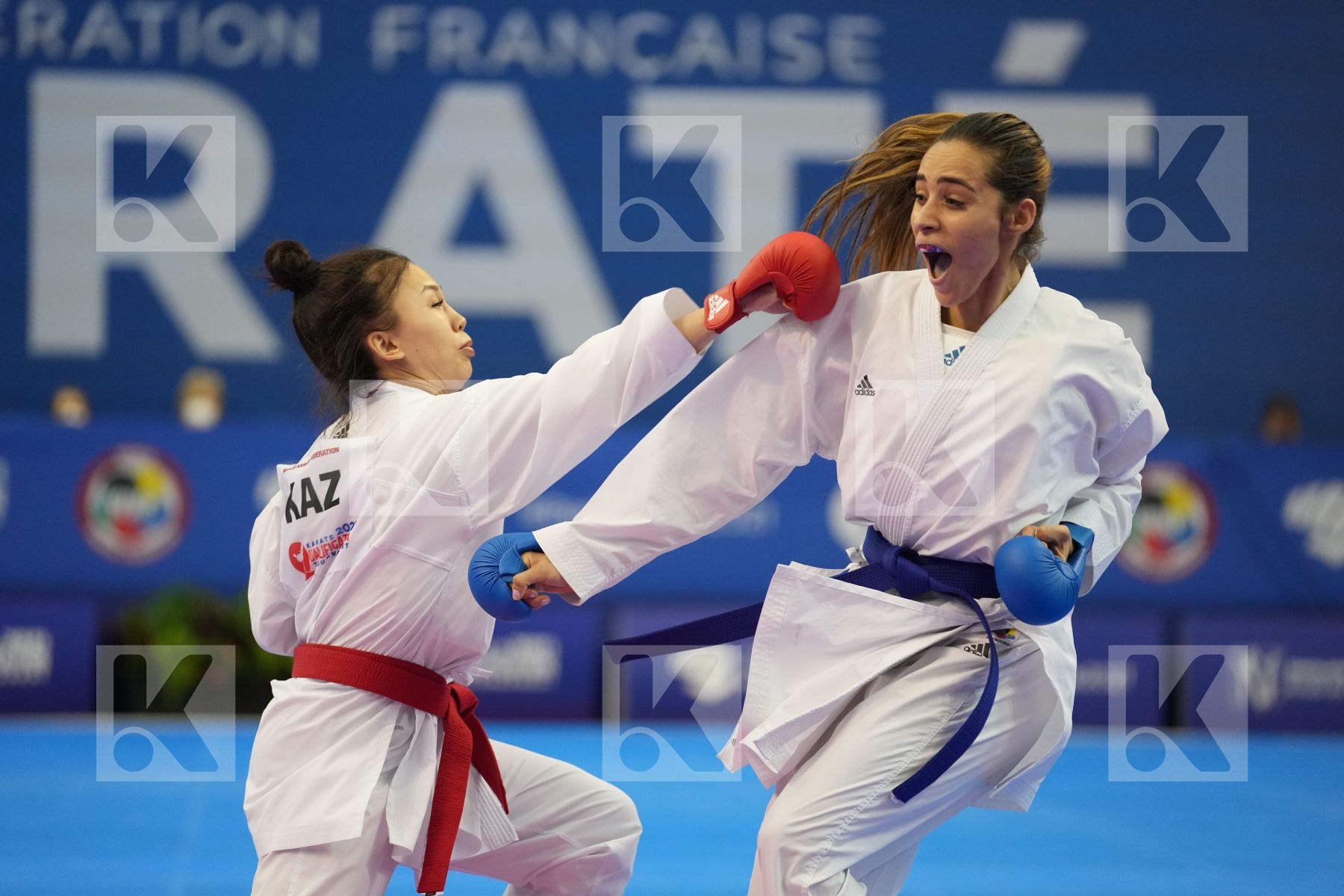 GARCES SEQUERA CLAUDYMAR (VENEZUELA), ZAKHAROVA SABINA (KAZAKHSTAN) in Olympic Category - Kumite Female -61 KG - Round Robin bout