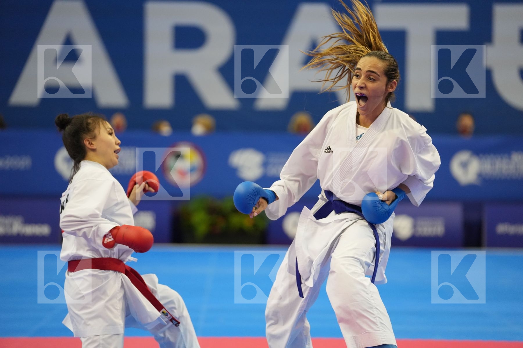 GARCES SEQUERA CLAUDYMAR (VENEZUELA), ZAKHAROVA SABINA (KAZAKHSTAN) in Olympic Category - Kumite Female -61 KG - Round Robin bout