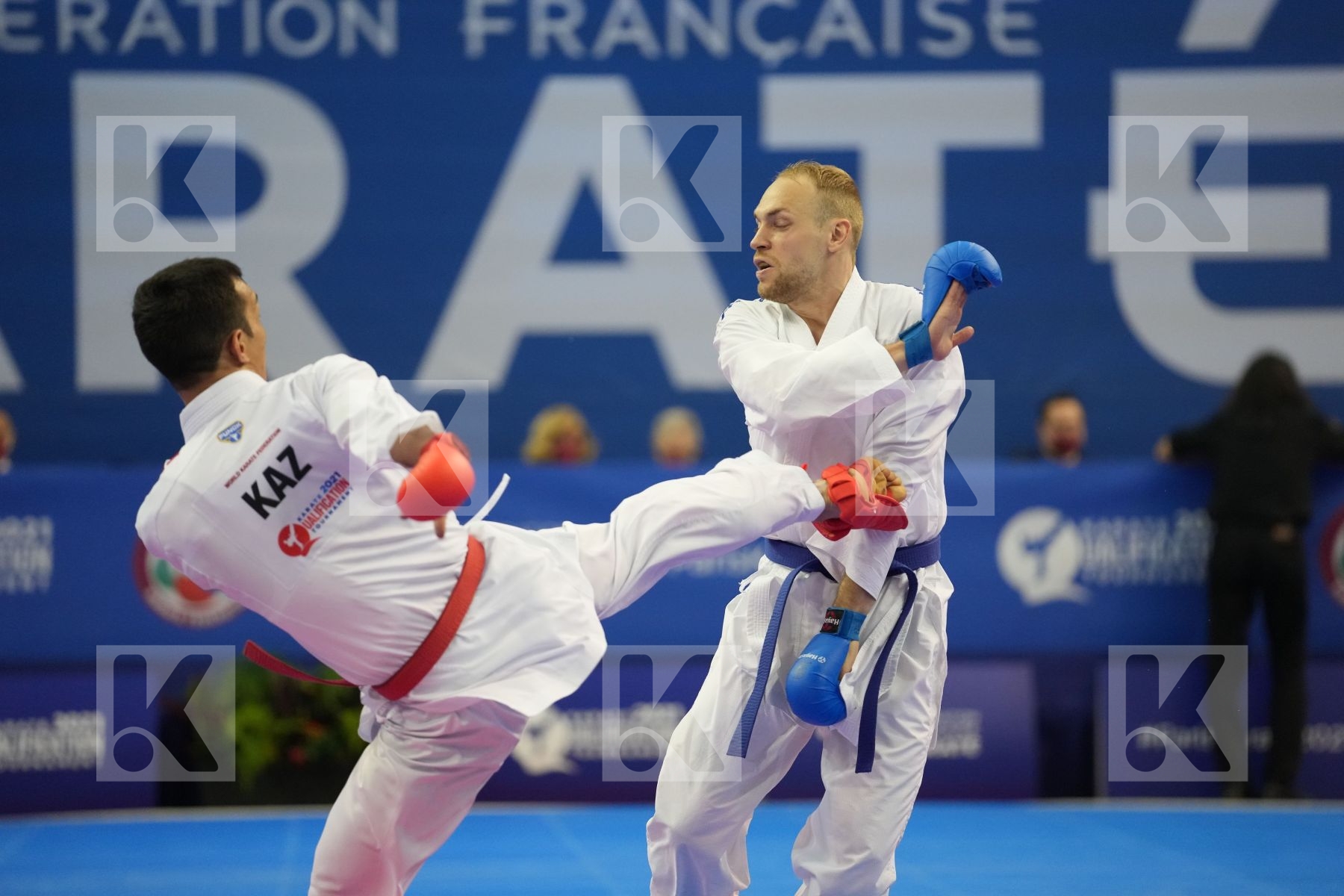 AZHIKANOV NURKANAT (KAZAKHSTAN), BITSCH NOAH (GERMANY) in Olympic Category - Kumite Male -75 KG - Round Robin bout