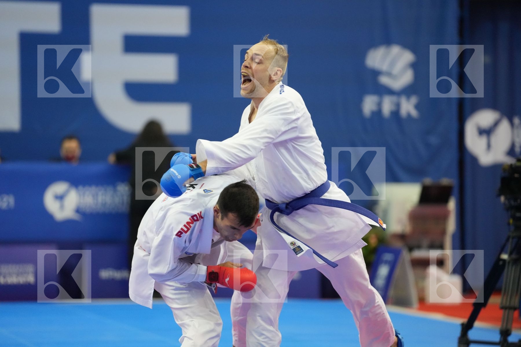 AZHIKANOV NURKANAT (KAZAKHSTAN), BITSCH NOAH (GERMANY) in Olympic Category - Kumite Male -75 KG - Round Robin bout