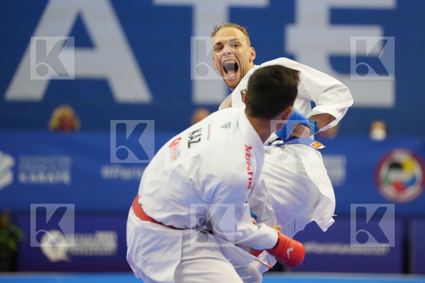 AZHIKANOV NURKANAT (KAZAKHSTAN), BITSCH NOAH (GERMANY) in Olympic Category - Kumite Male -75 KG - Round Robin bout