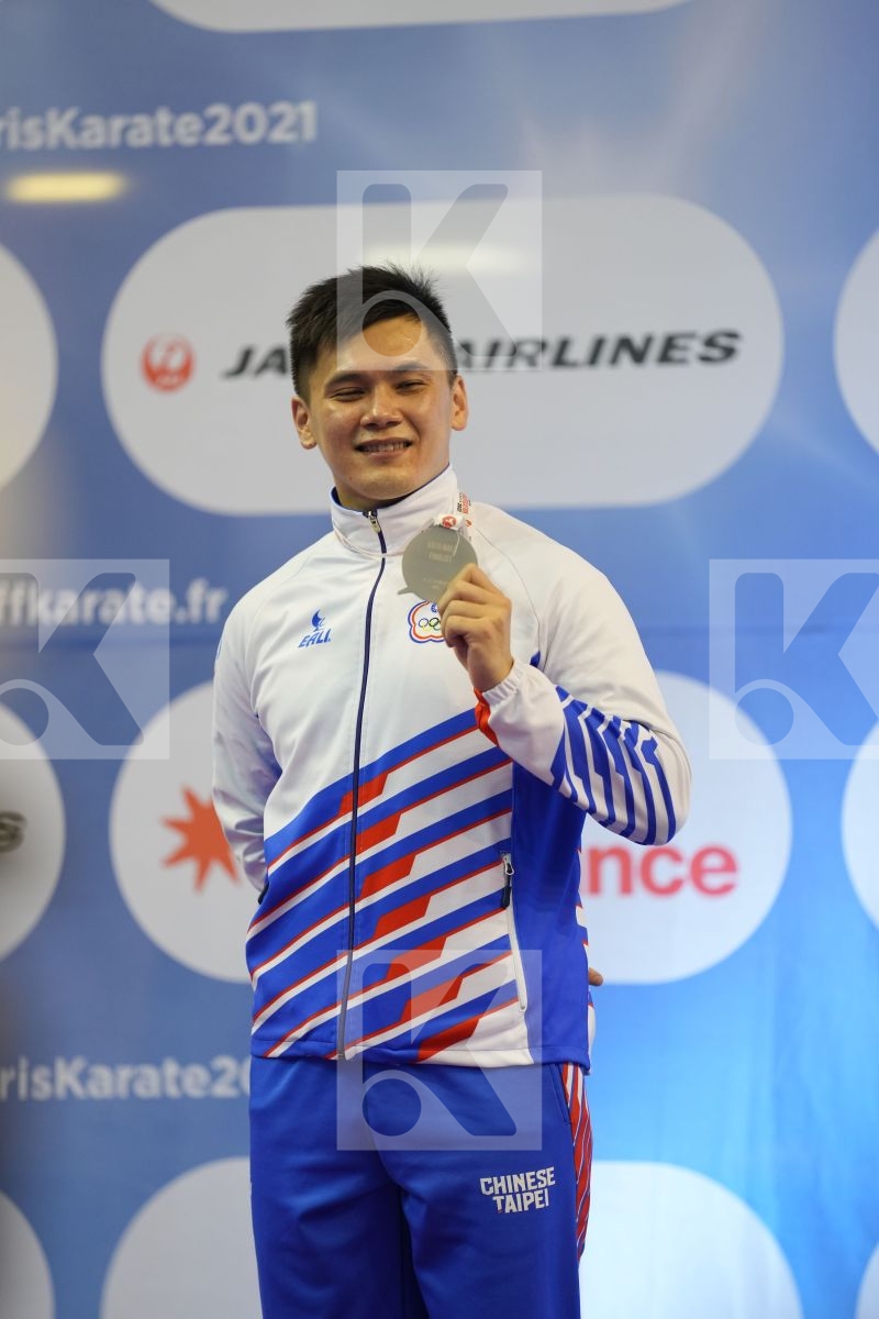 WANG YI TA (CHINESE TAIPEI) in Olympic Category - Kata Male - Podium Ceremony