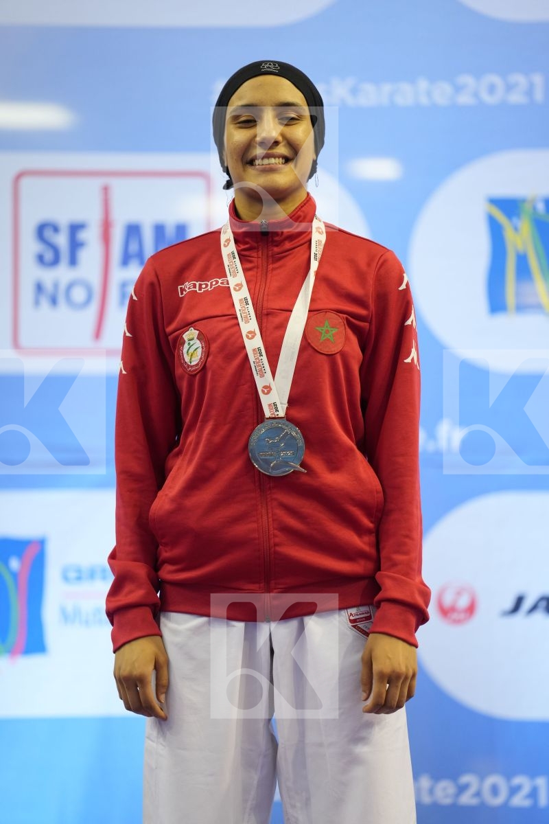 SADINI BTISSAM (MOROCCO), SEROGINA ANITA (UKRAINE), GARCES SEQUERA CLAUDYMAR (VENEZUELA), ZAKHAROVA SABINA (KAZAKHSTAN) in Olympic Category - Kumite Female -61 KG - Podium Ceremony