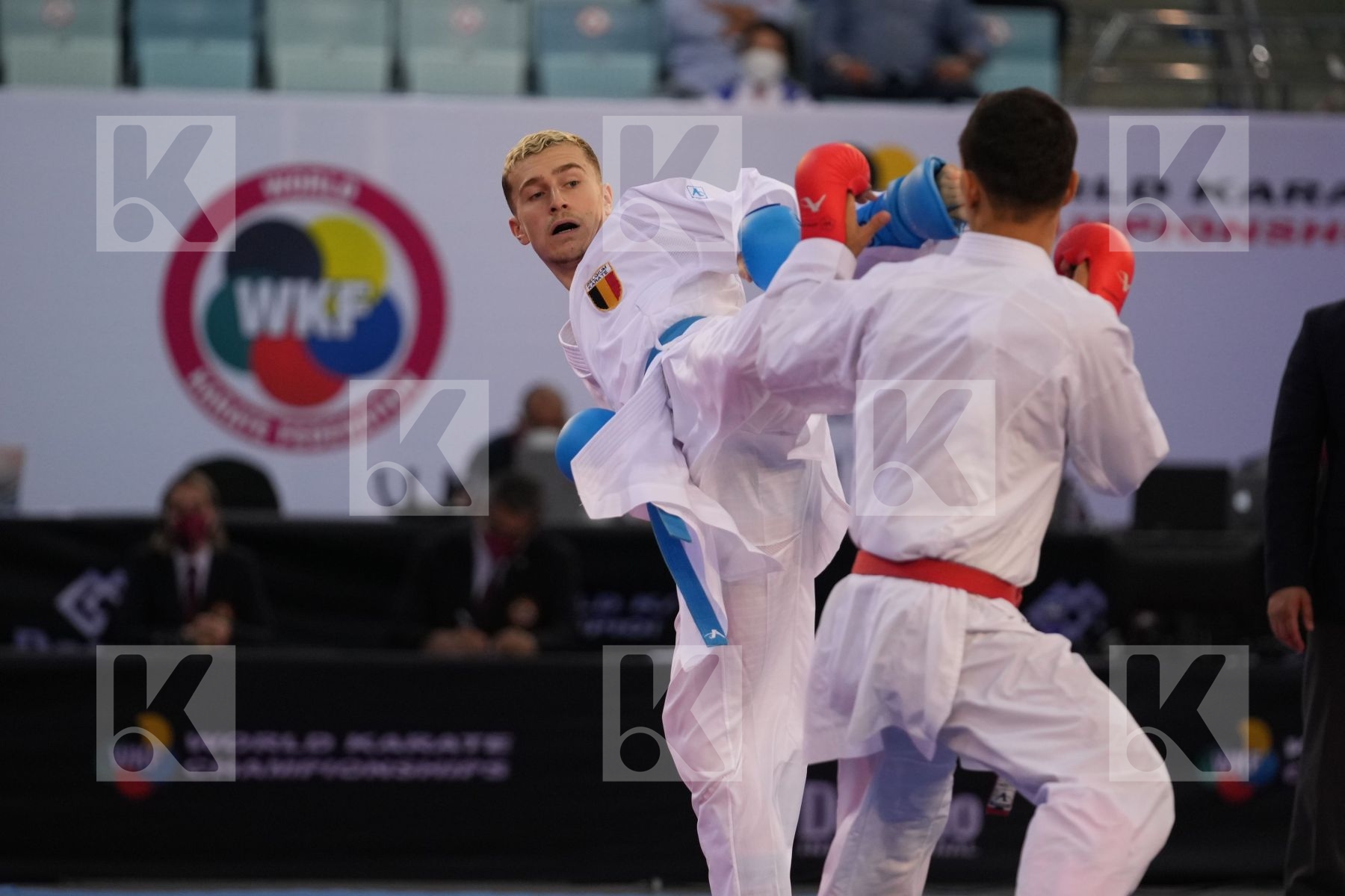 AZHIKANOV NURKANAT (KAZAKHSTAN) vs MAHAUDEN QUENTIN (BELGIUM) in Male Kumite -75 Kg - bronze bout