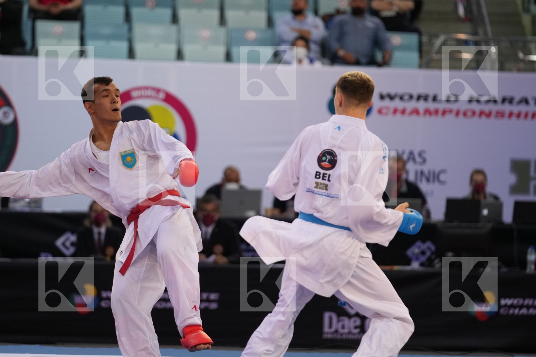 AZHIKANOV NURKANAT (KAZAKHSTAN) vs MAHAUDEN QUENTIN (BELGIUM) in Male Kumite -75 Kg - bronze bout