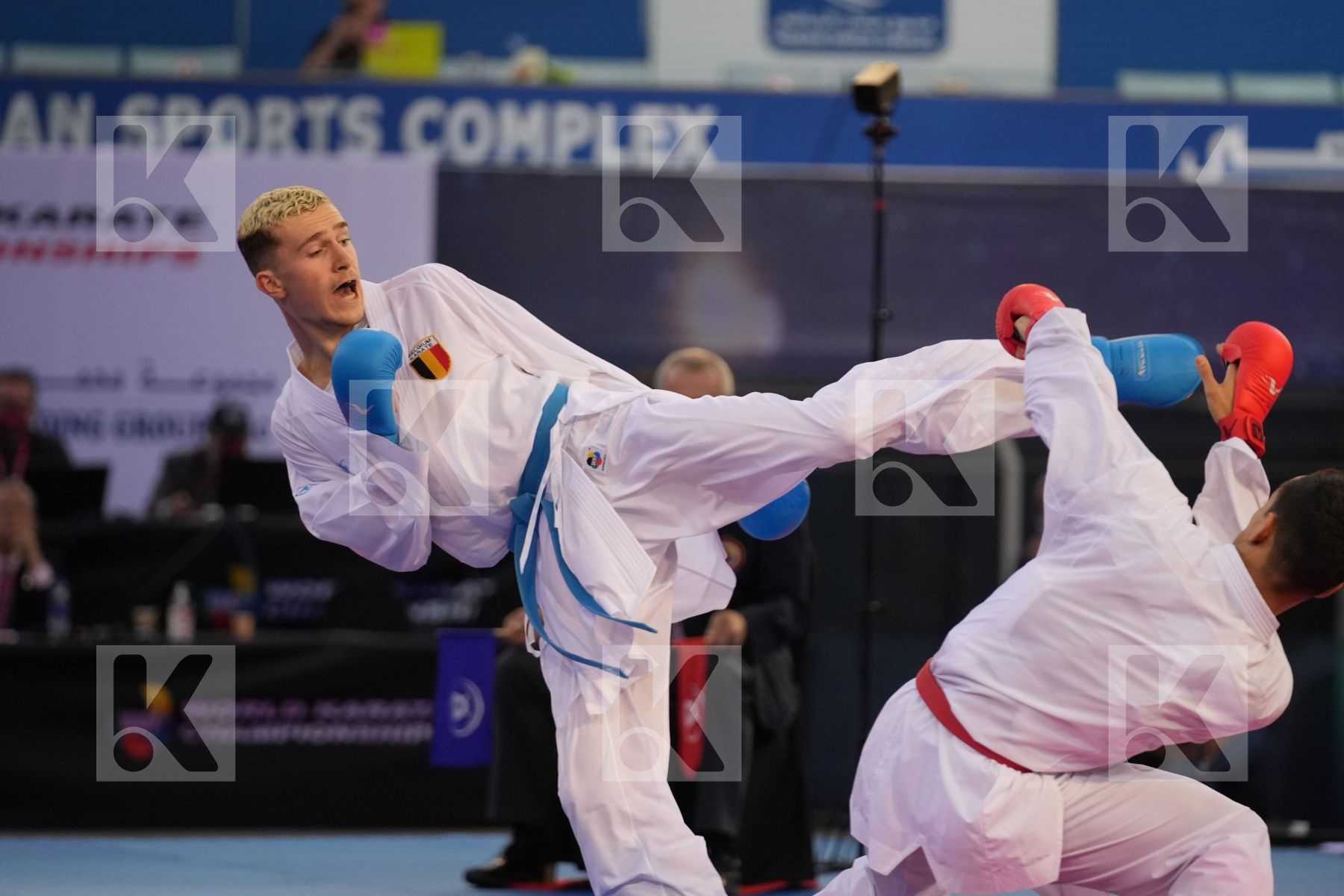 AZHIKANOV NURKANAT (KAZAKHSTAN) vs MAHAUDEN QUENTIN (BELGIUM) in Male Kumite -75 Kg - bronze bout