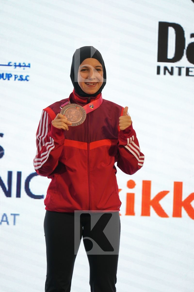 ELGEWILY YASMIN NASR (EGYPT) in Female Kumite -50 Kg - podium ceremony