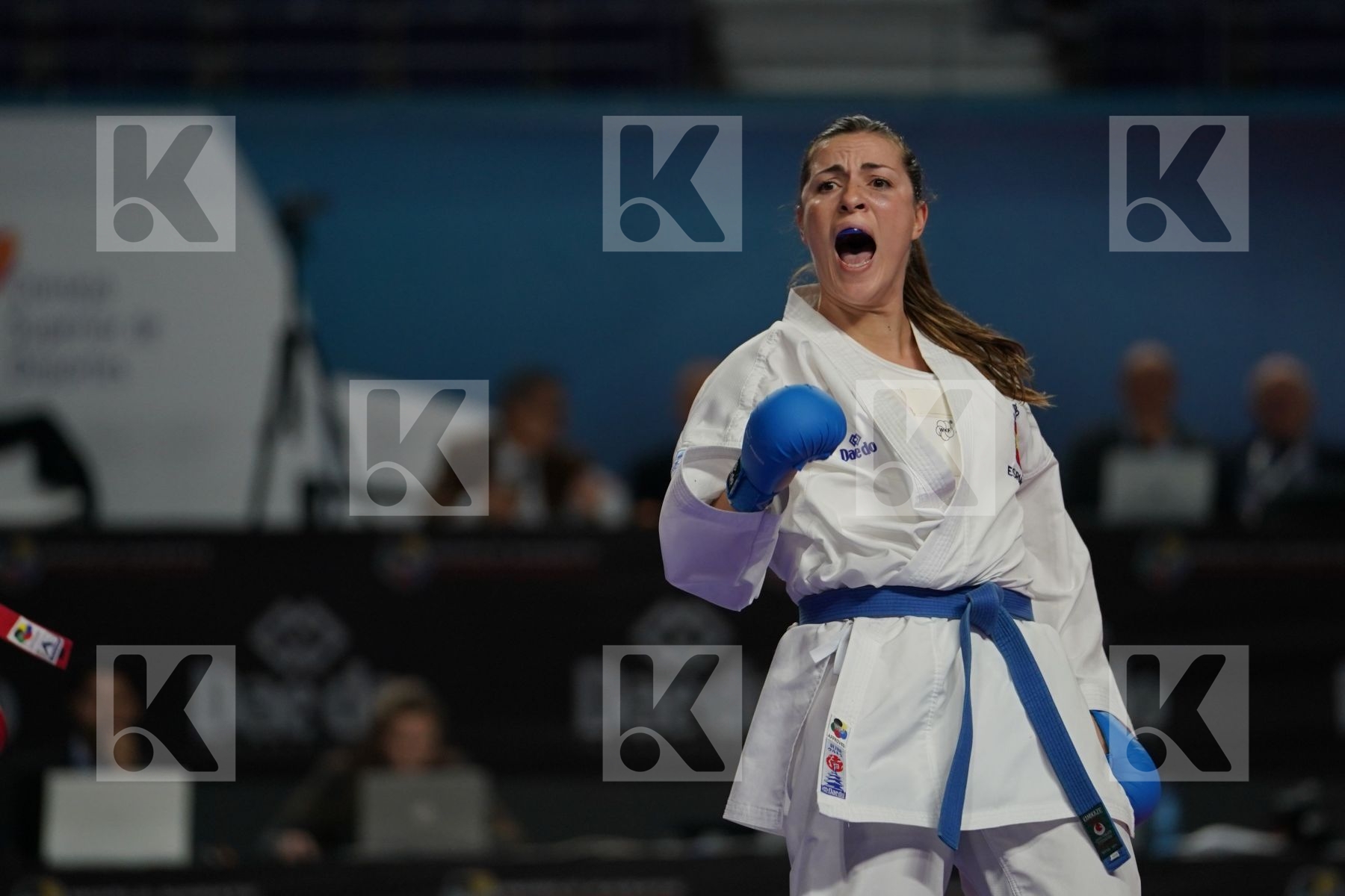 ISLAMIC REPUBLIC OF IRAN (ABBASLI, ALIPOURKESHKA, CHALAKI, ZANGENEH_KARKOOTI) vs Spain (FERRER_GARCIA, PALACIO_GONZALEZ, TORRES_GARCIA, VIZCAINO_GONZALEZ) in Senior Team Female Kumite - Bronze bout