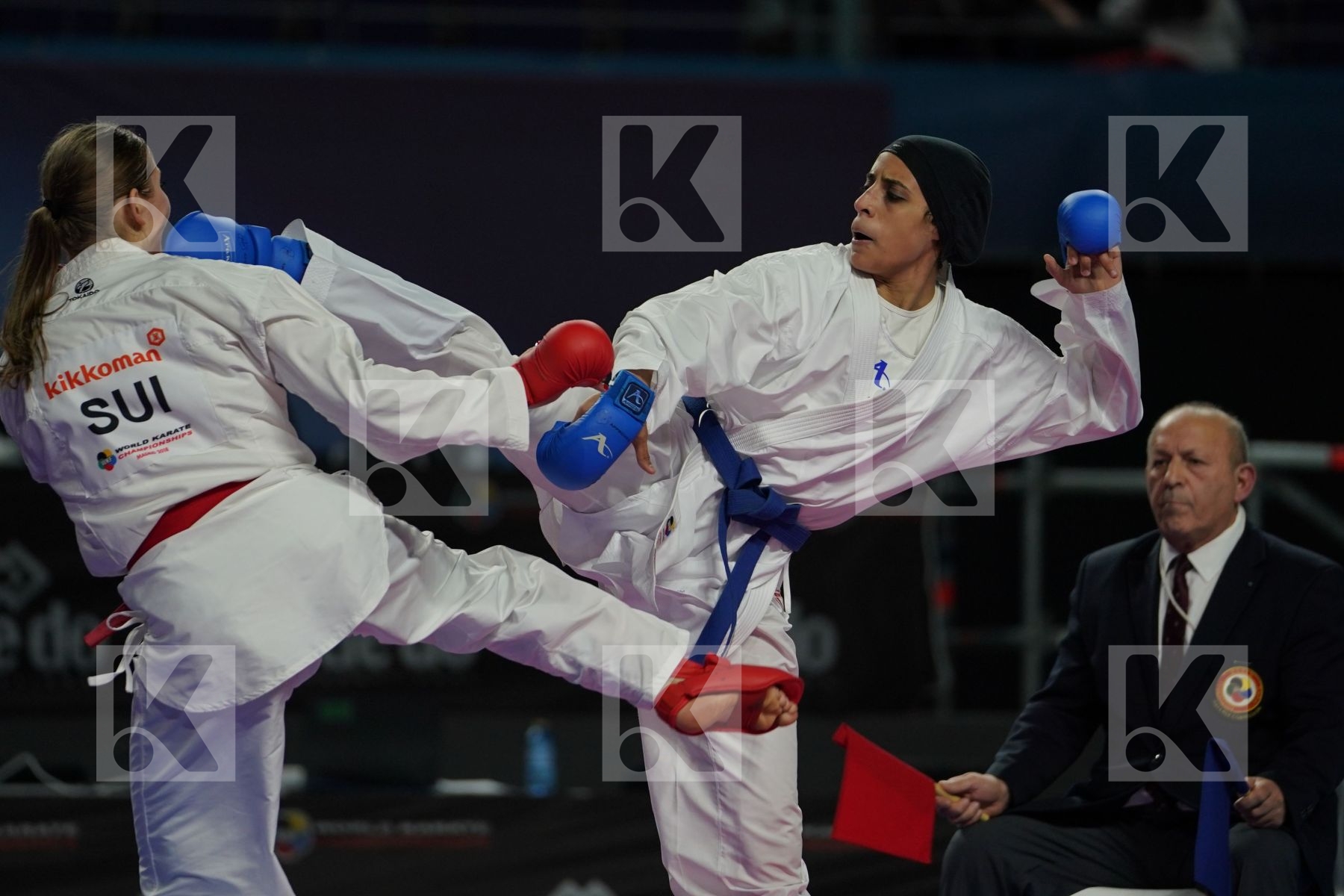 Switzerland (BRUEDERLIN, KORNFELD, QUIRICI, RADJENOVIC) vs EGYPT (ABDELAZIZ, ABOUEL_YAZED, AHMED, LOTFY) in Senior Team Female Kata - Bronze bout