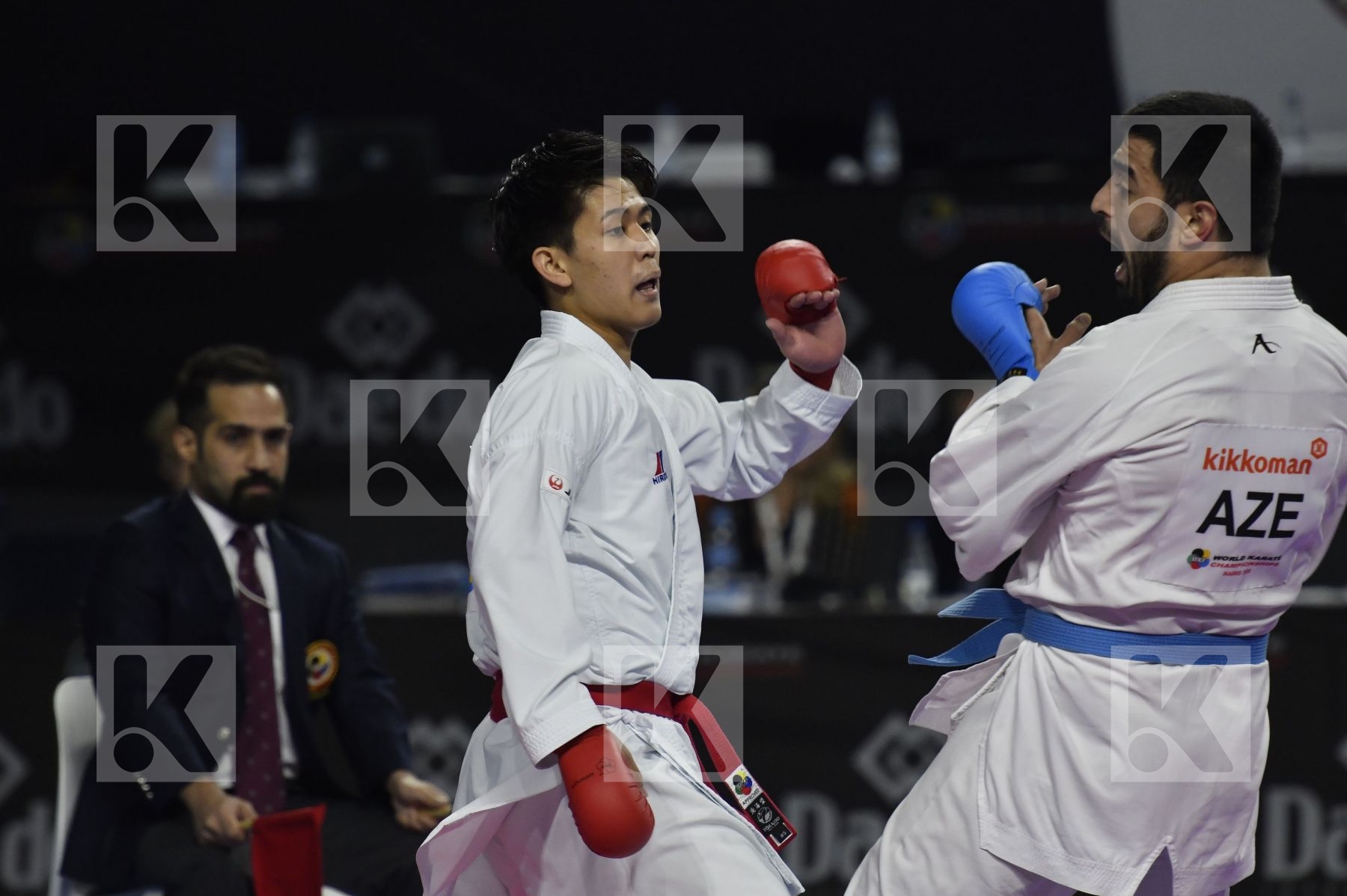 JAPAN (ANDO, ARAGA, KAGAWA, MORI, NISHIMURA, SAKIYAMA, SHIMADA) vs AZERBAIJAN (ABDULLAYEV, AGHALARZADE, AGHAYEV, ATAMOV, GURBANLI, HASANOV, HASANOV) in Senior Team Male Kumite - Bronze bout