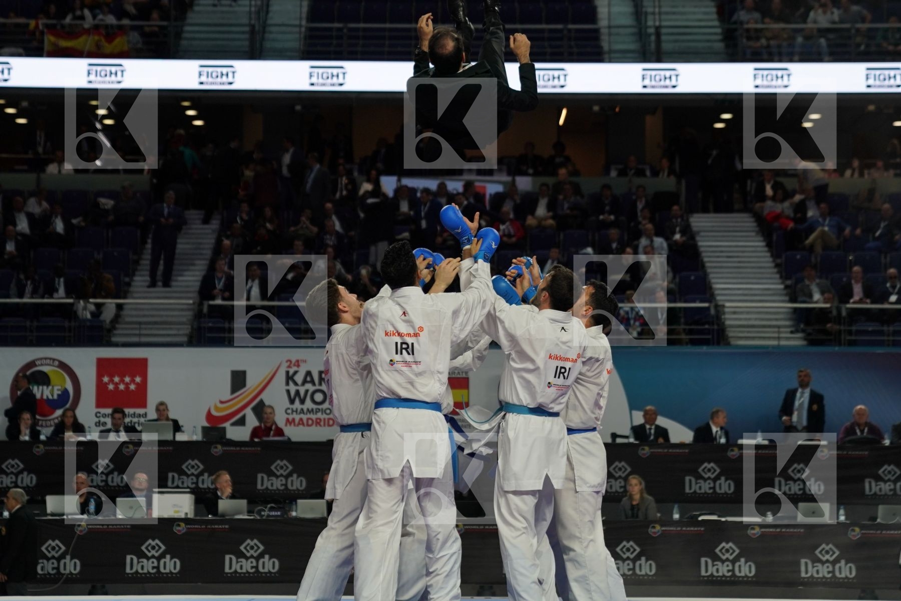 IRAN (ABAZARI, ASGARI GHONCHEH, ASIABARI, GANJZADEH, HEYDARI, KHODABAKHSHI, POORSHAB) in Senior Team Male Kumite - Final bout