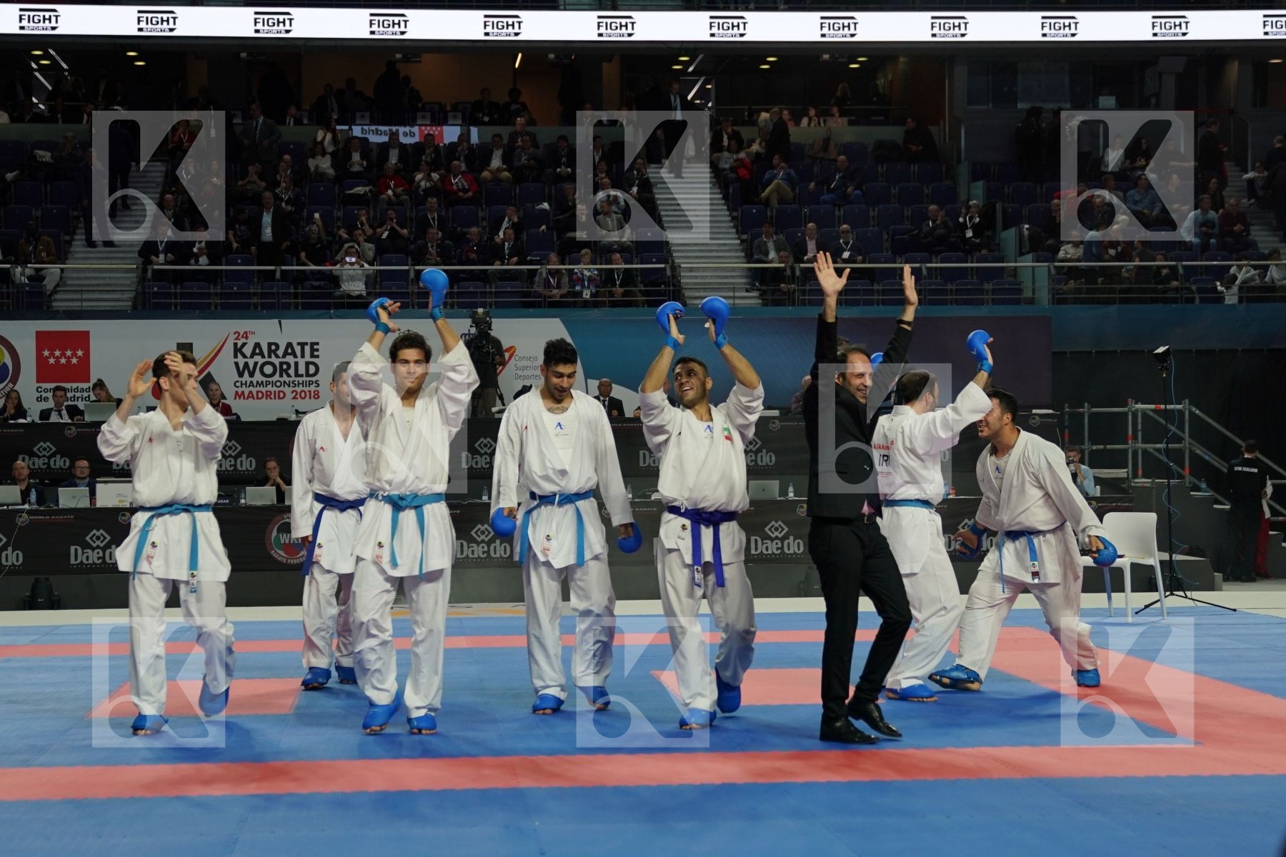 IRAN (ABAZARI, ASGARI GHONCHEH, ASIABARI, GANJZADEH, HEYDARI, KHODABAKHSHI, POORSHAB) in Senior Team Male Kumite - Final bout