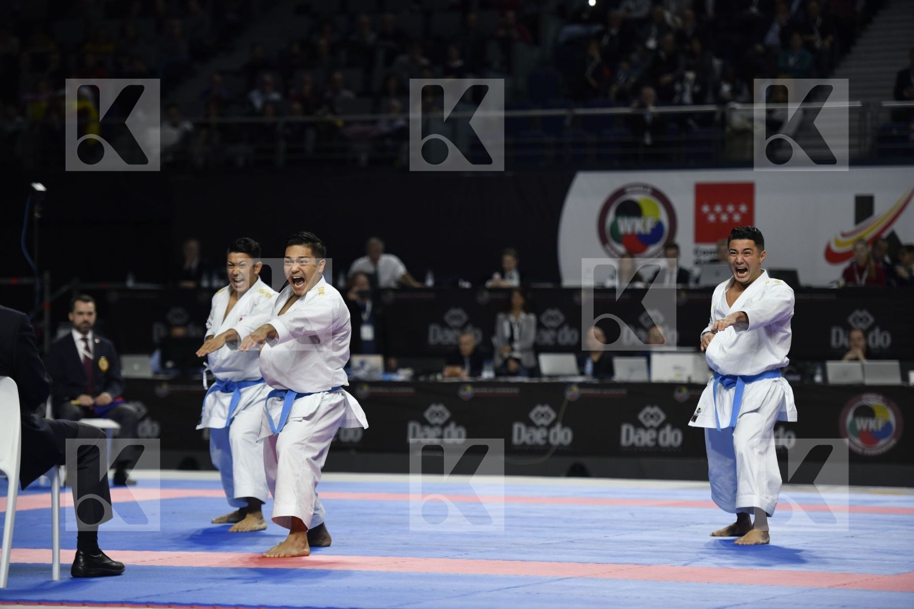SPAIN (CARBONELL LOPEZ, GALAN LOPEZ, SALAZAR JOVER) vs JAPAN (KINJO, KIYUNA, UEMURA) in Senior Team Male Kata - Final bout