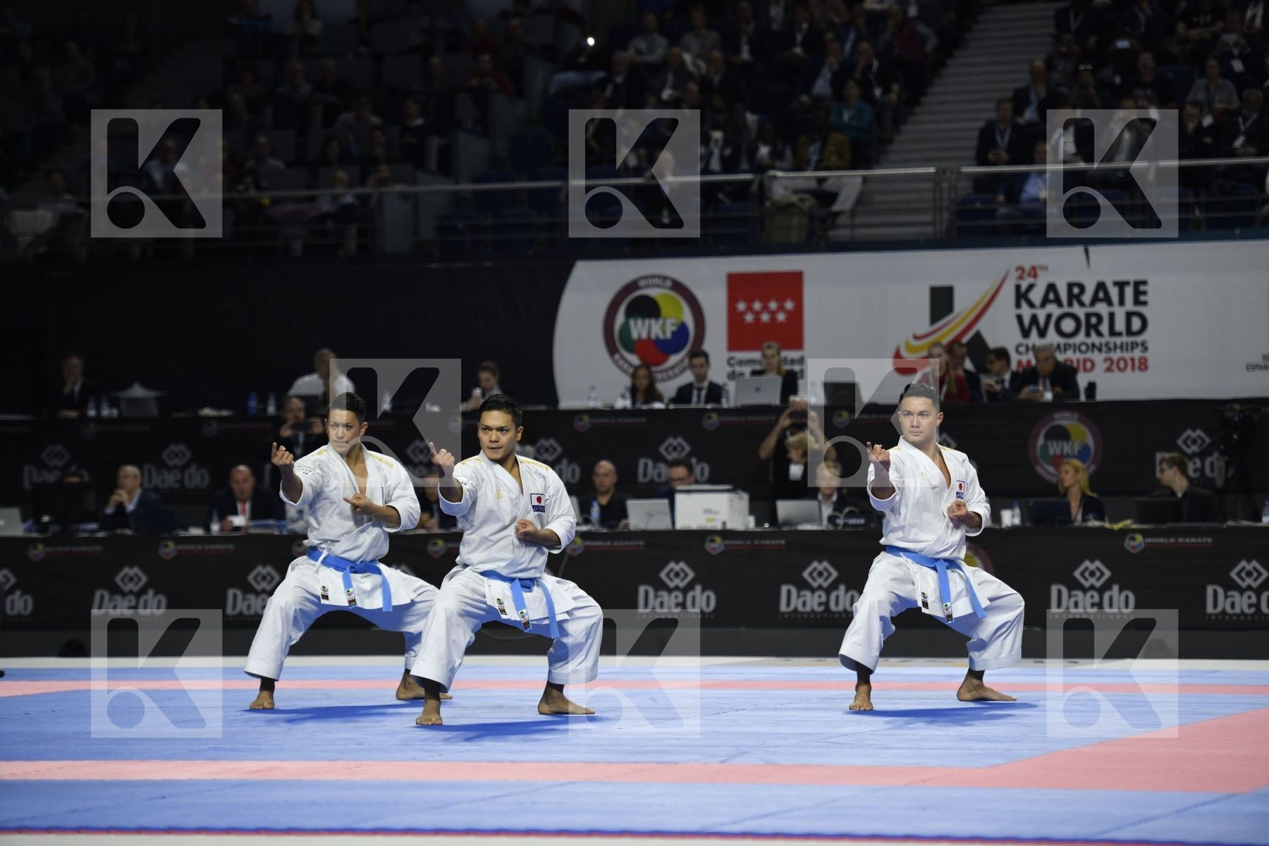 SPAIN (CARBONELL LOPEZ, GALAN LOPEZ, SALAZAR JOVER) vs JAPAN (KINJO, KIYUNA, UEMURA) in Senior Team Male Kata - Final bout