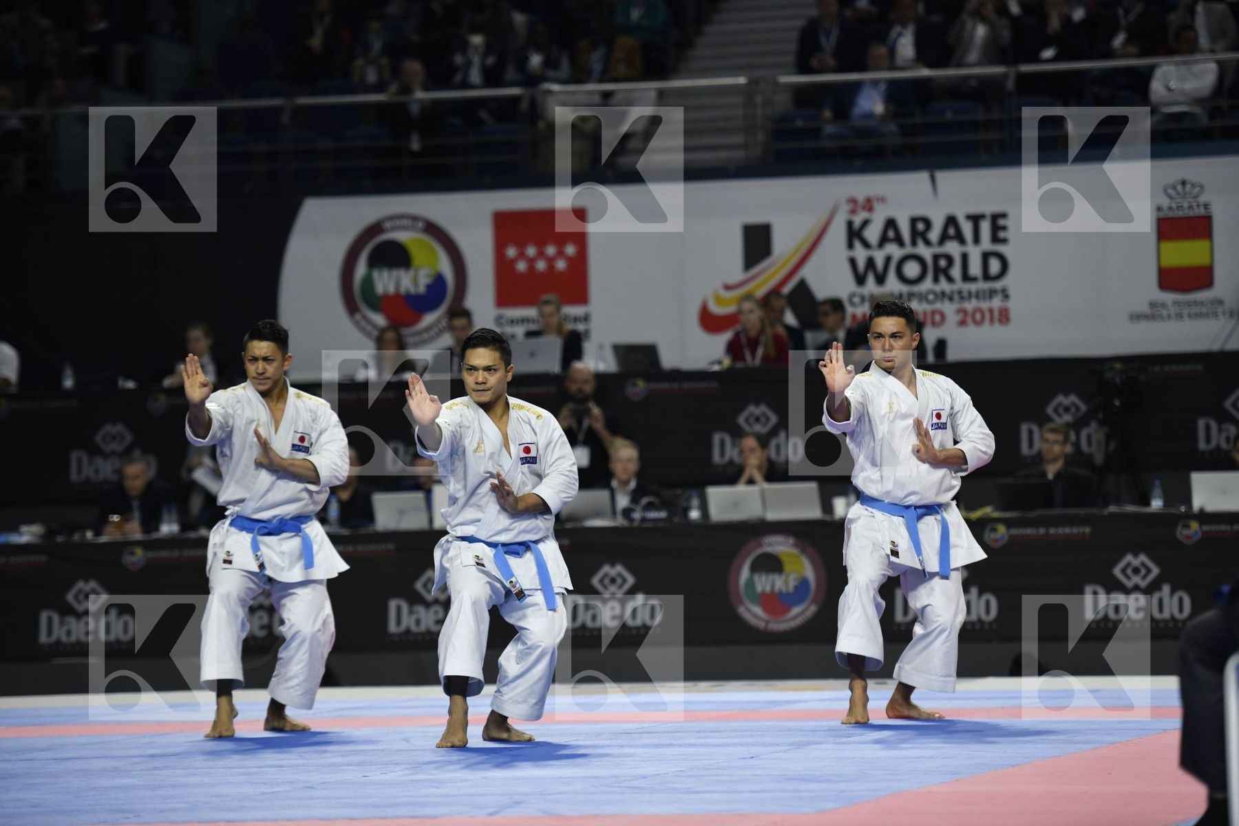 SPAIN (CARBONELL LOPEZ, GALAN LOPEZ, SALAZAR JOVER) vs JAPAN (KINJO, KIYUNA, UEMURA) in Senior Team Male Kata - Final bout