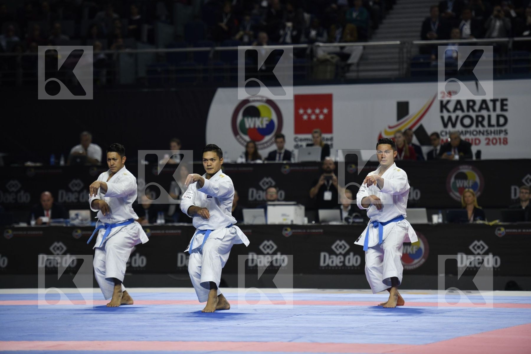 SPAIN (CARBONELL LOPEZ, GALAN LOPEZ, SALAZAR JOVER) vs JAPAN (KINJO, KIYUNA, UEMURA) in Senior Team Male Kata - Final bout