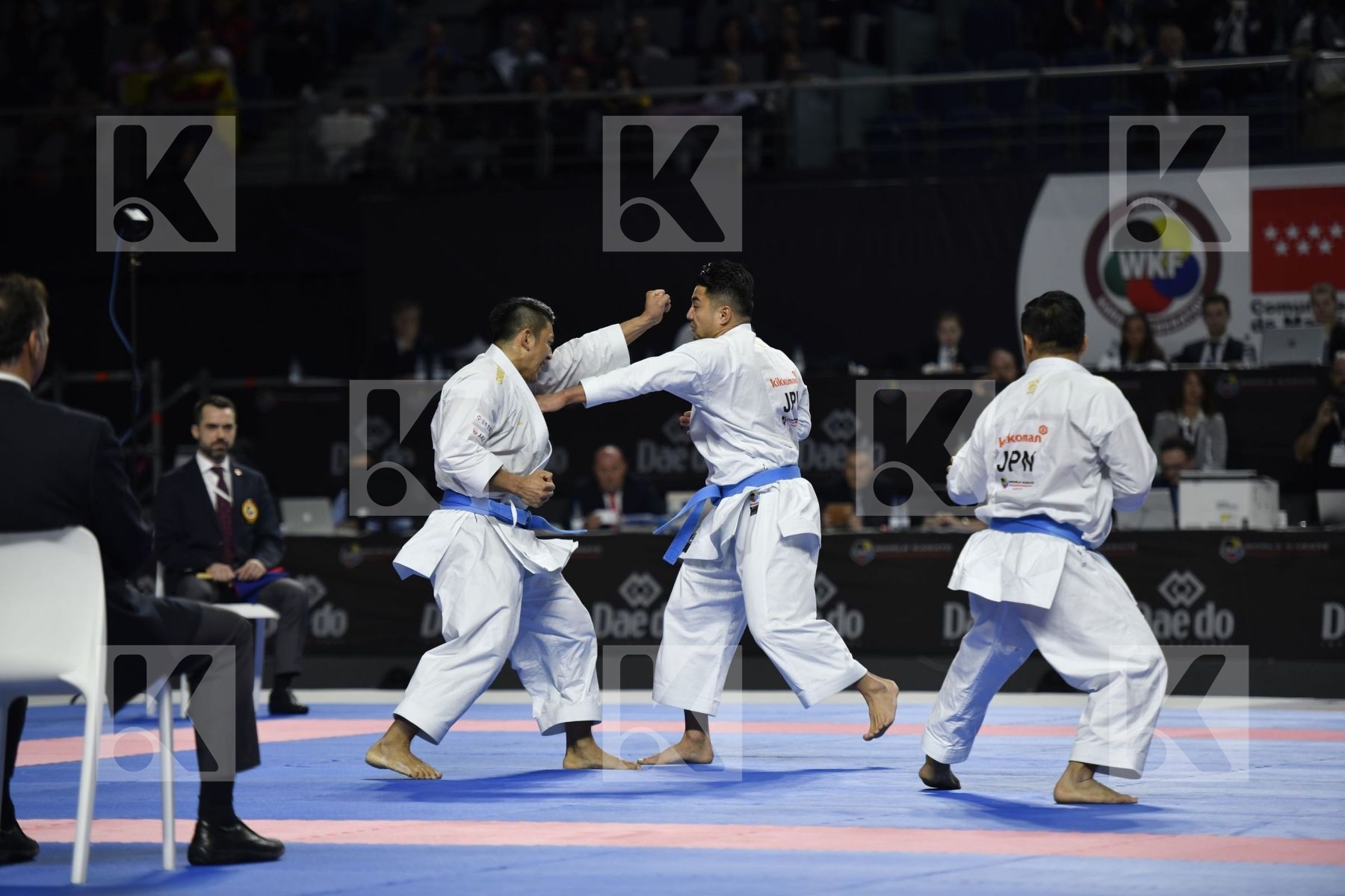 SPAIN (CARBONELL LOPEZ, GALAN LOPEZ, SALAZAR JOVER) vs JAPAN (KINJO, KIYUNA, UEMURA) in Senior Team Male Kata - Final bout
