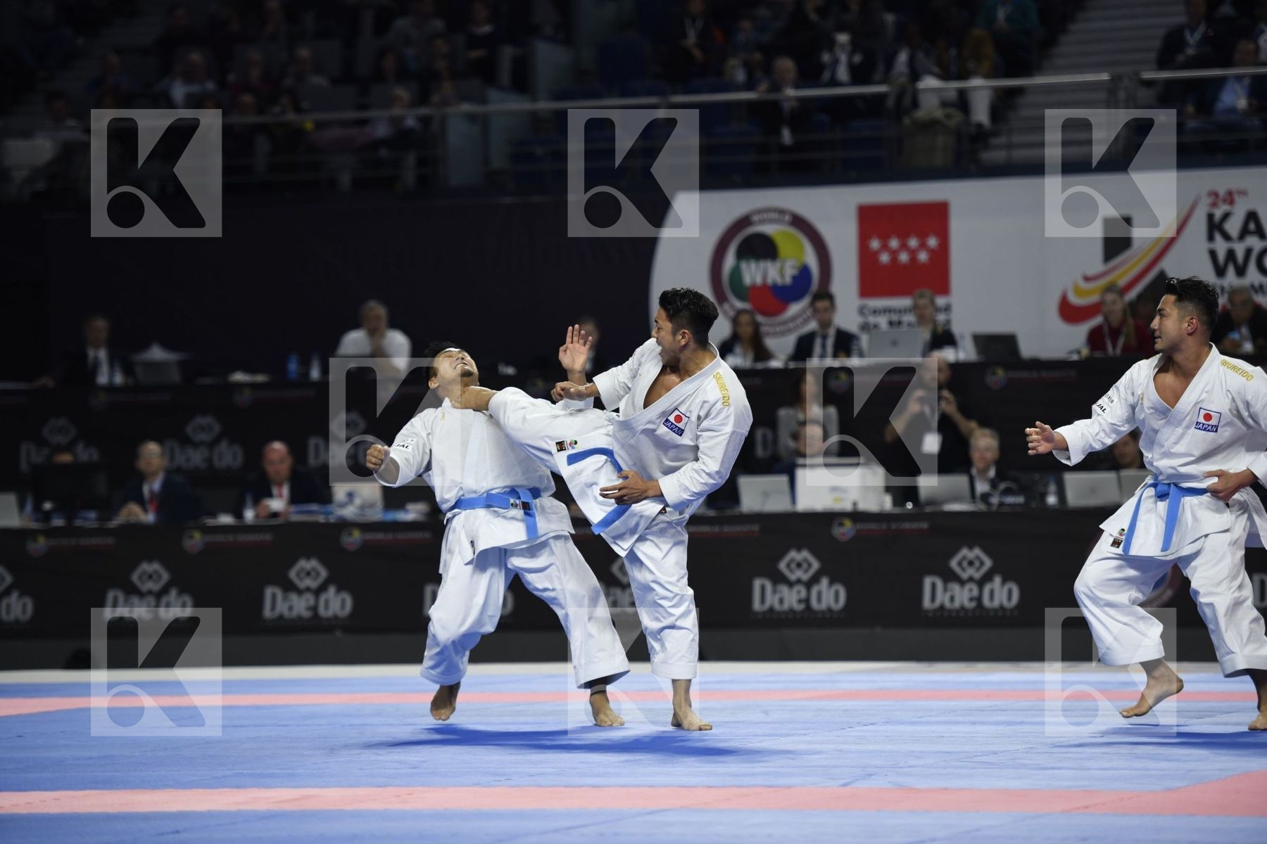 SPAIN (CARBONELL LOPEZ, GALAN LOPEZ, SALAZAR JOVER) vs JAPAN (KINJO, KIYUNA, UEMURA) in Senior Team Male Kata - Final bout