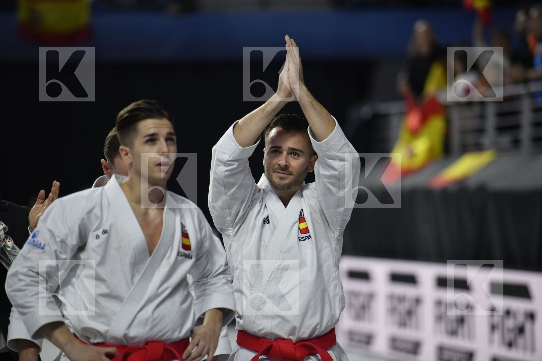 SPAIN (CARBONELL LOPEZ, GALAN LOPEZ, SALAZAR JOVER) vs JAPAN (KINJO, KIYUNA, UEMURA) in Senior Team Male Kata - Final bout