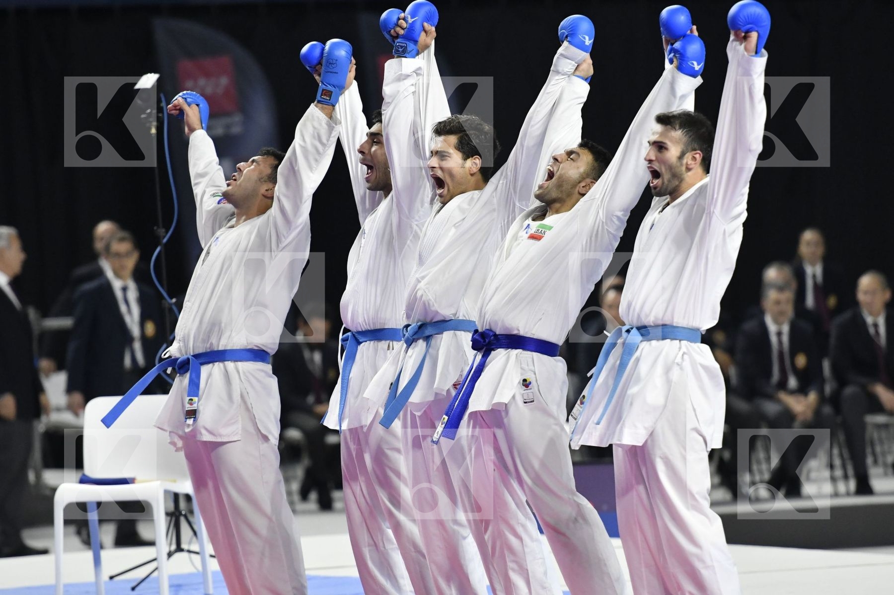 TURKEY (AKTAS, ELTEMUR, GOK, KAPTAN, OZER, UYGUR, YAMANOGLU) vs IRAN (ABAZARI, ASGARI GHONCHEH, ASIABARI, GANJZADEH, HEYDARI, KHODABAKHSHI, POORSHAB) in Senior Team Male Kumite - Final bout