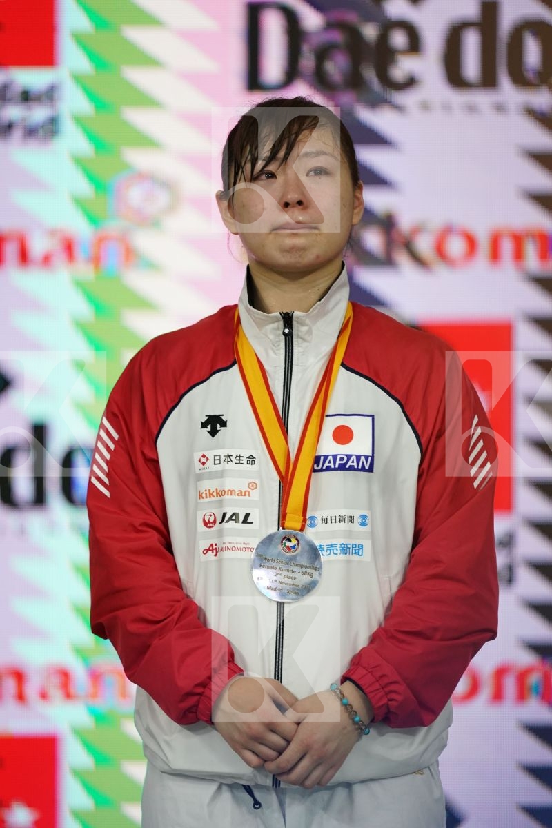 AYUMI UEKUSA (JAPAN) in Senior Kumite 68+ Kg - Podium ceremony