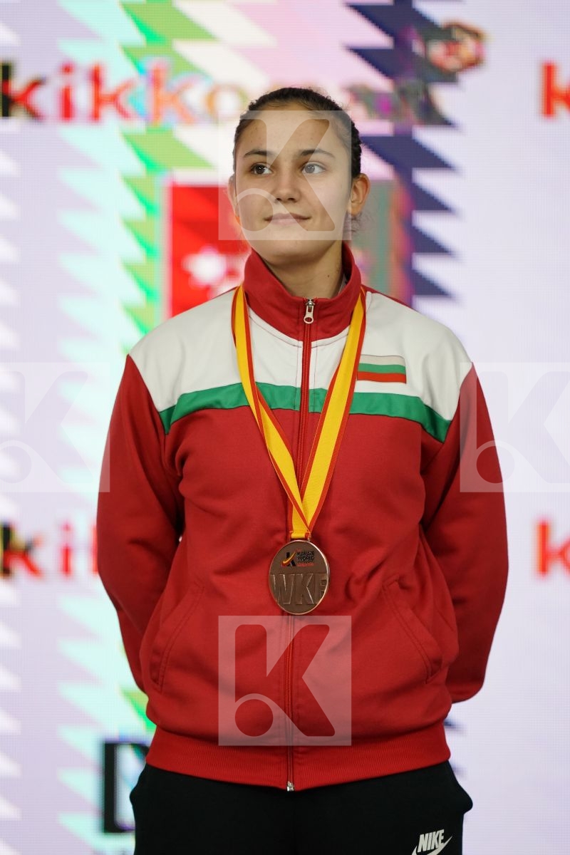 IVET GORANOVA (BULGARIA) in Senior Kumite -55 Kg - Podium ceremony