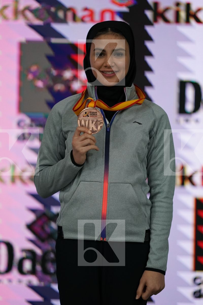 SARA BAHMANYAR (ISLAMIC REPUBLIC OF IRAN) in Senior Kumite -50 Kg - Podium ceremony