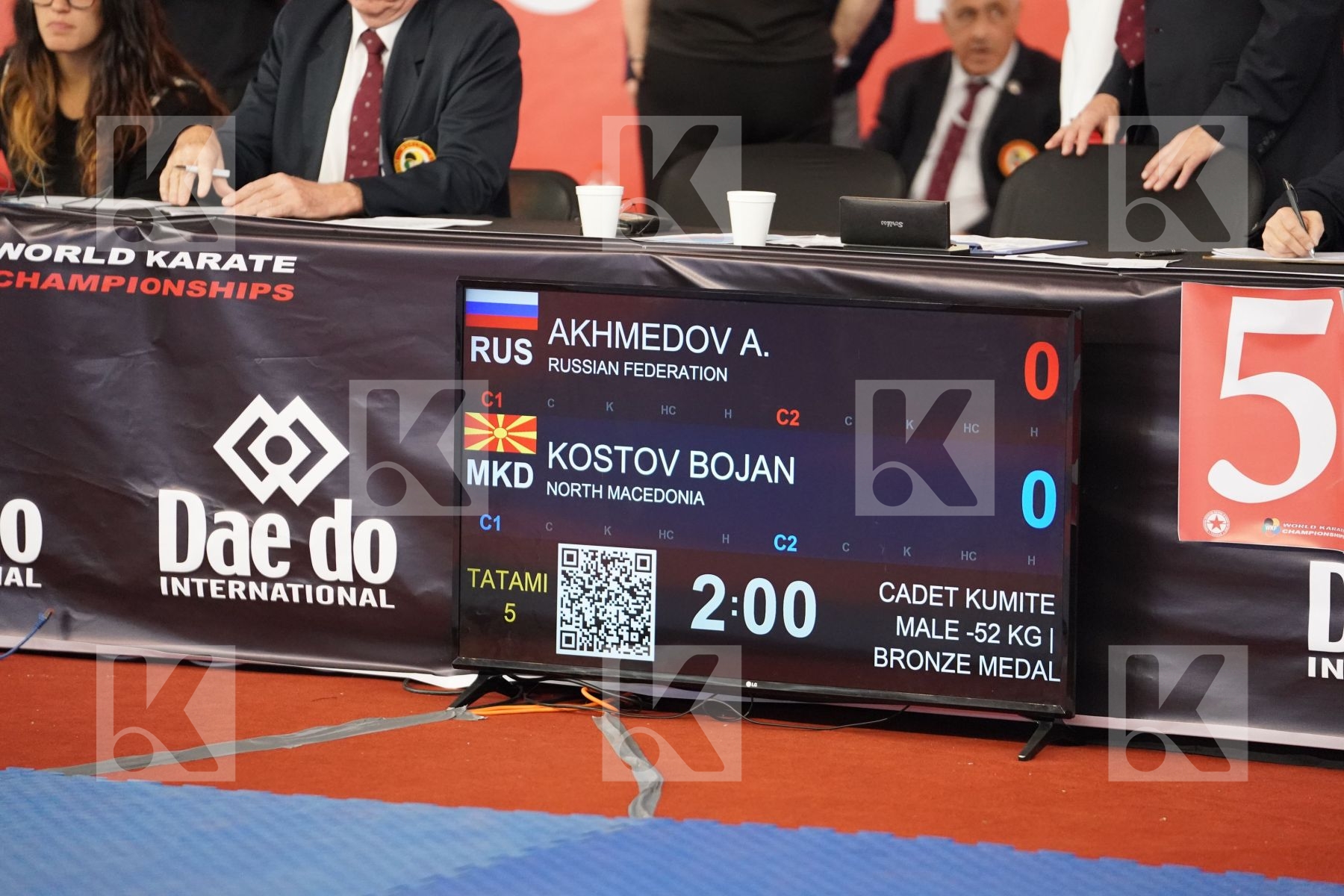 AKHMEDOV AKHMED (RUSSIAN FEDERATION) vs KOSTOV BOJAN (NORTH MACEDONIA) in Cadet Kumite Male -52 Kg - Bronze bout