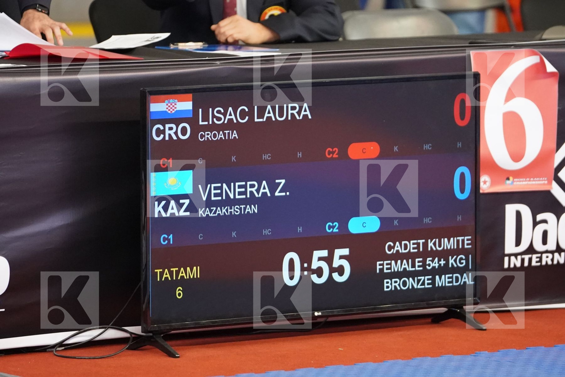 LISAC LAURA (CROATIA) vs VENERA ZHAXYBAYEVA (KAZAKHSTAN) in Cadet Kumite Female 54+ Kg - Bronze bout