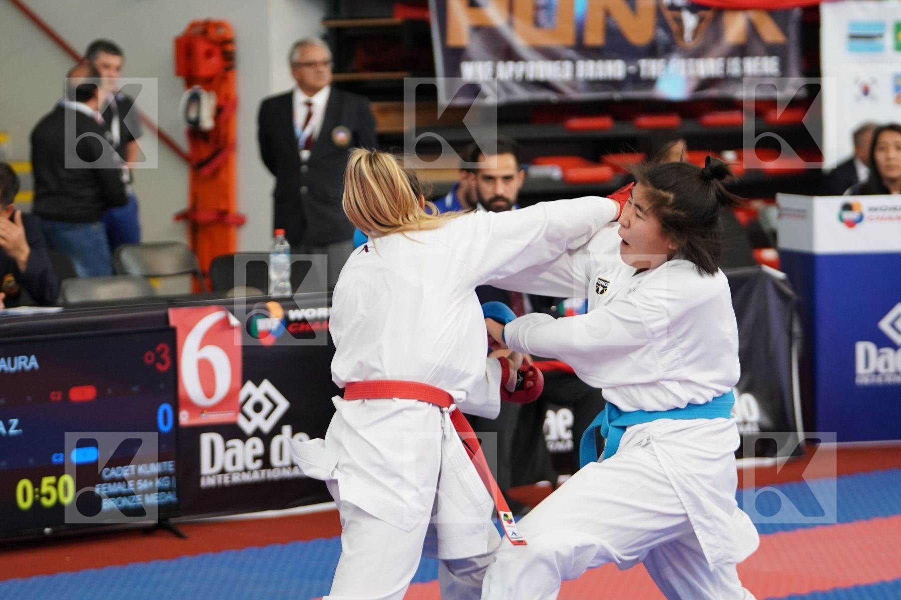 LISAC LAURA (CROATIA) vs VENERA ZHAXYBAYEVA (KAZAKHSTAN) in Cadet Kumite Female 54+ Kg - Bronze bout