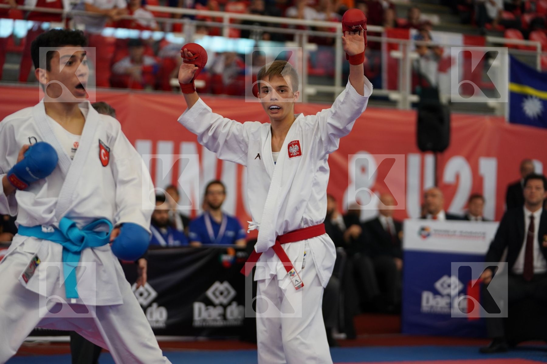 DZIUDA DOMINIK (POLAND) vs KURT ENES FATIH (TURKEY) in Cadet Kumite Male -57 Kg - Podium ceremony