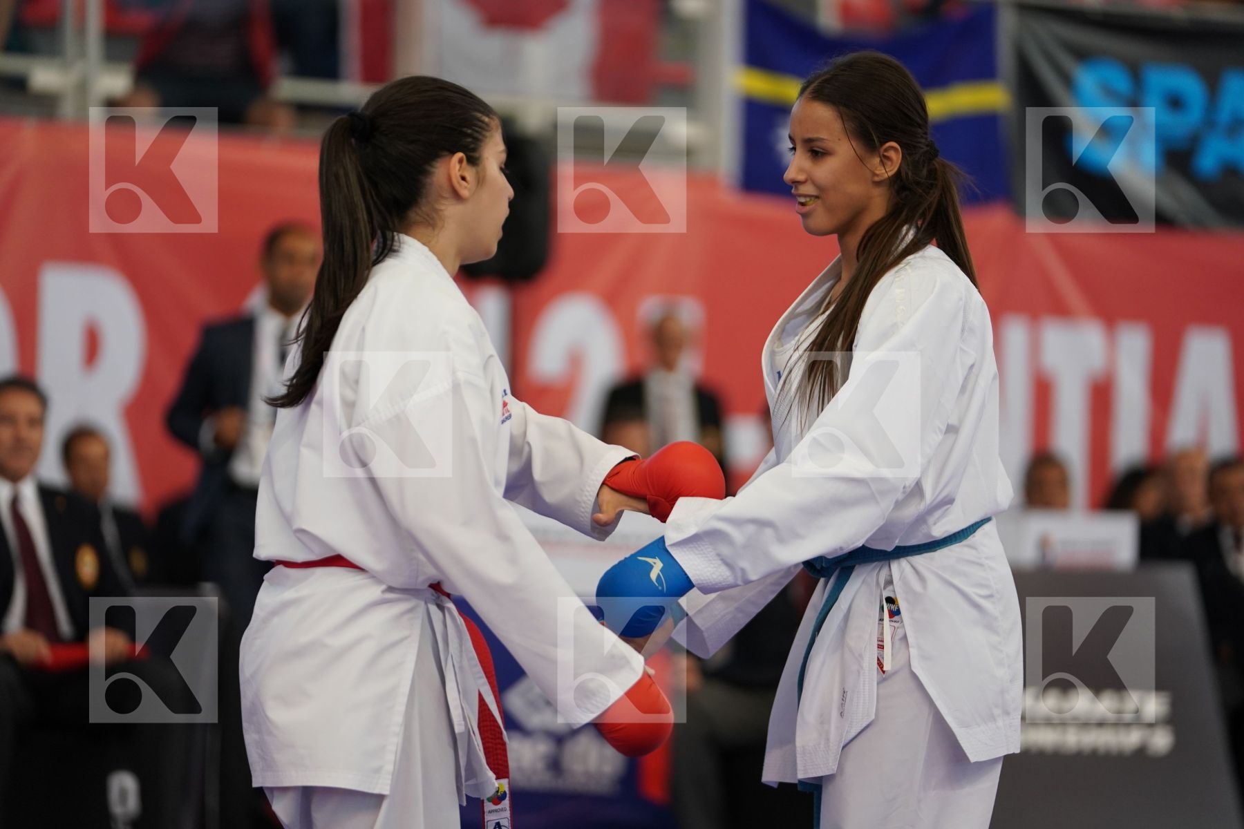 OUHRA AYA (MOROCCO) vs CHRYSOPOULOU KONSTANTINA (GREECE) in Cadet Kumite Female 54+ Kg - Podium ceremony
