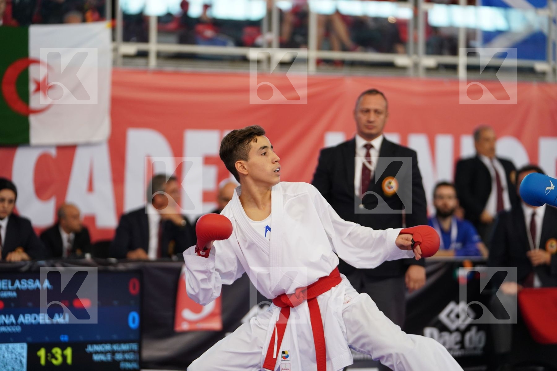 HELASSA AYOUB ANIS (ALGERIA) vs JINA ABDEL ALI (MOROCCO) in Junior Kumite Male -55 Kg - Podium ceremony