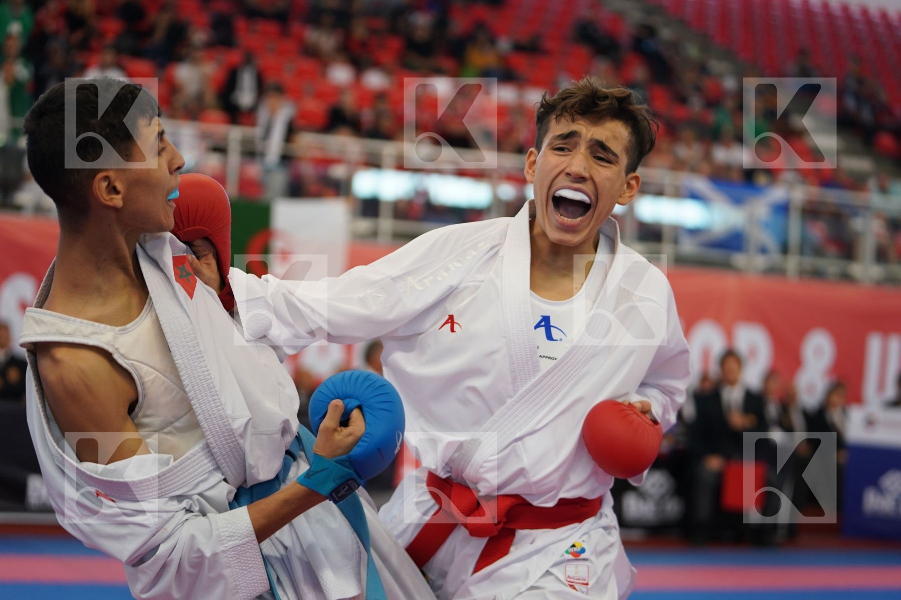 HELASSA AYOUB ANIS (ALGERIA) vs JINA ABDEL ALI (MOROCCO) in Junior Kumite Male -55 Kg - Podium ceremony