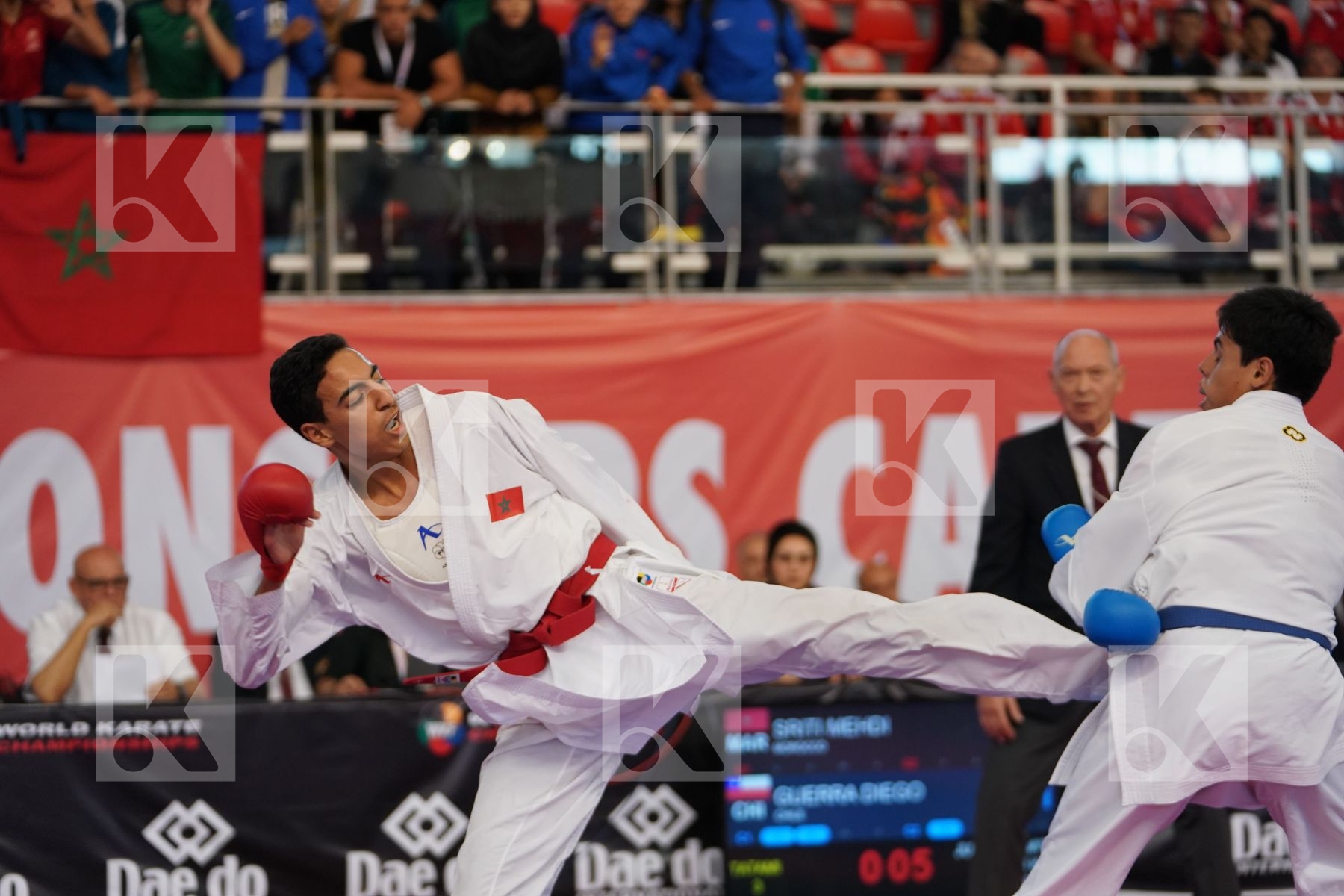SRITI MEHDI (MOROCCO) vs GUERRA DIEGO (CHILE) in Junior Kumite Male -76 Kg - Podium ceremony