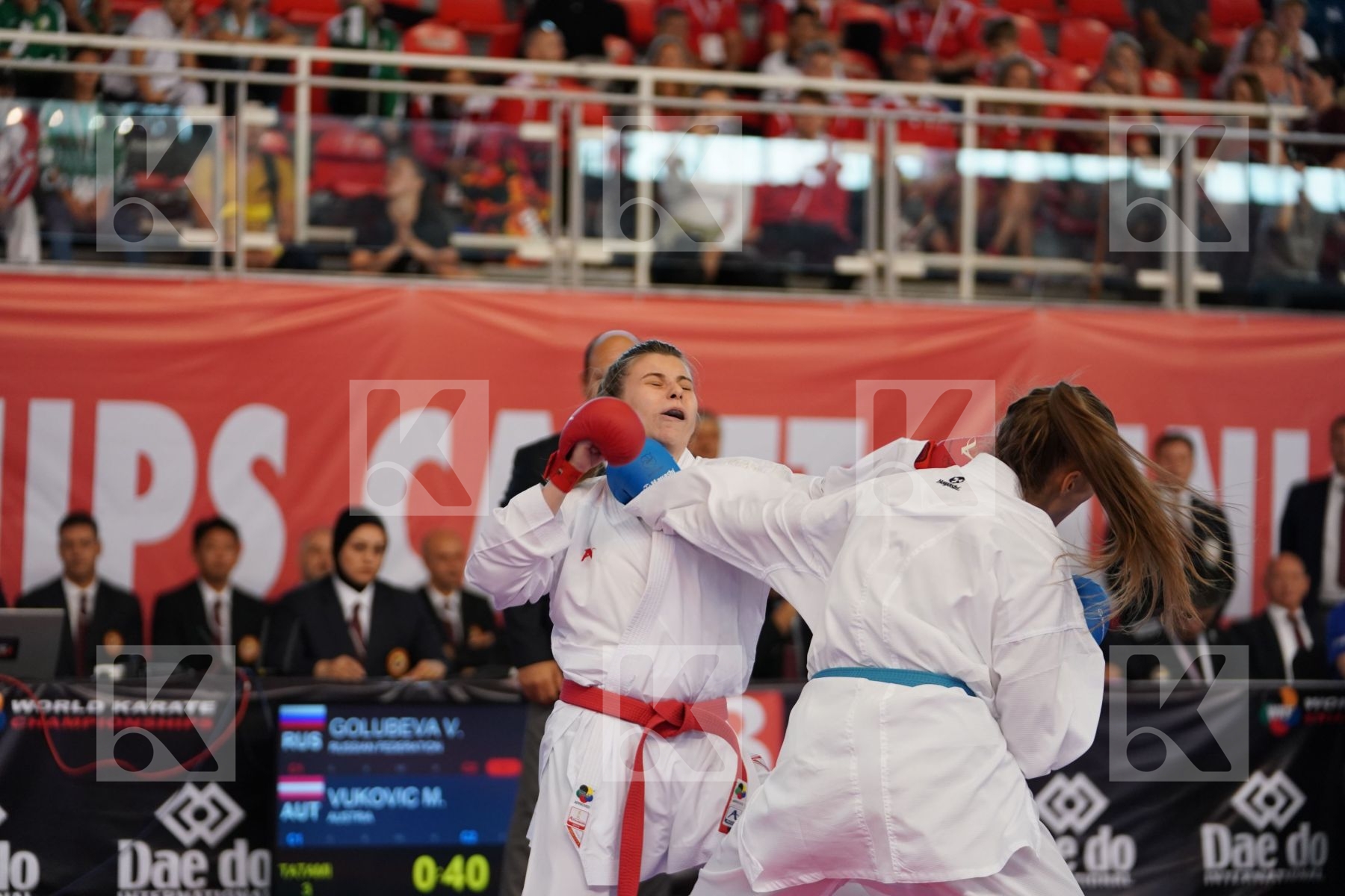 VUKOVIC MARINA (AUSTRIA) vs GOLUBEVA VALERIIA (RUSSIAN FEDERATION) in Junior Kumite Female 59+ Kg - Podium ceremony
