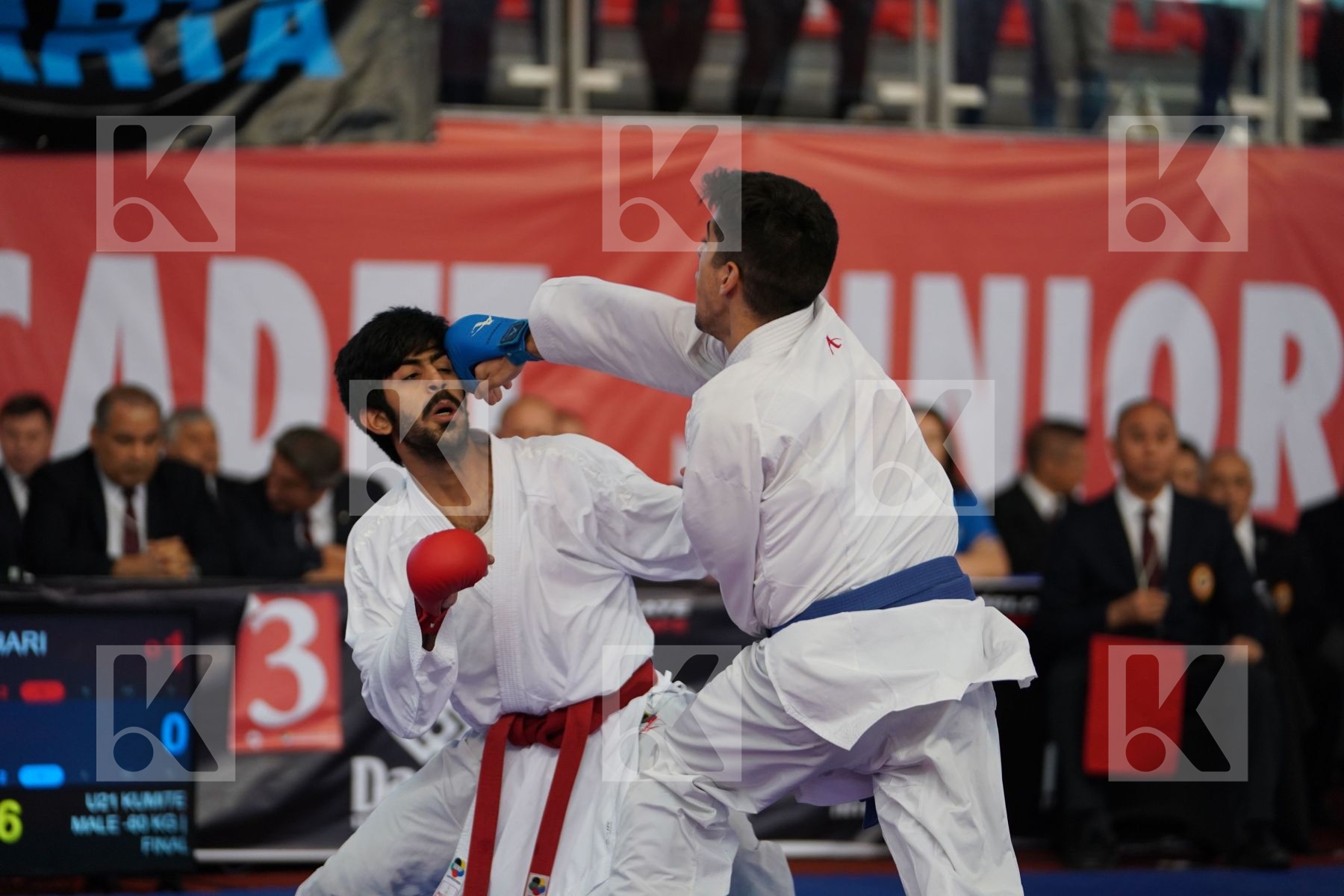 ALZUABI MESHARI (SAUDI ARABIA) vs XENOS CHRISTOS-STEFANOS (GREECE) in Under 21 Kumite Male -60 Kg - Podium ceremony