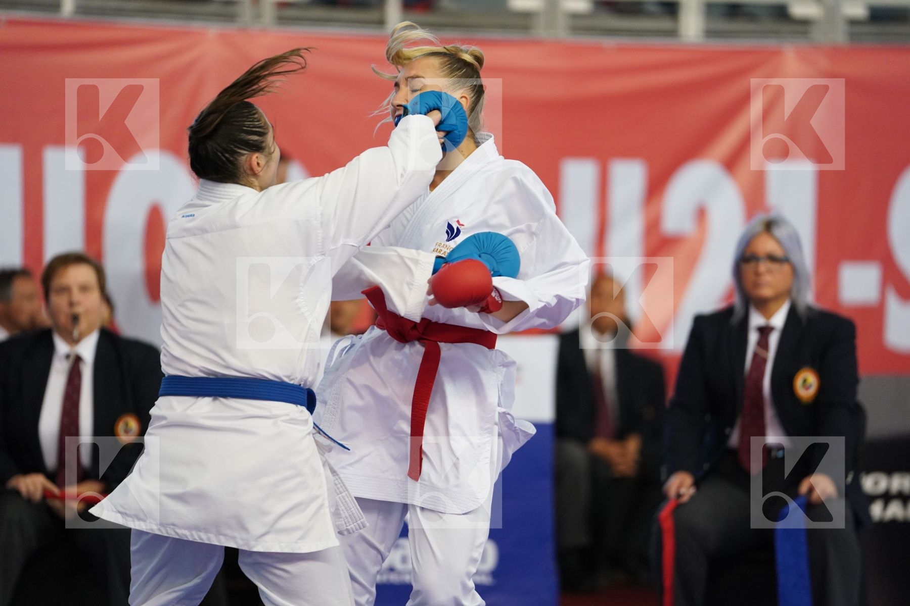 PHILIPPE GWENDOLINE (FRANCE) vs MANGIACAPRA ALESSANDRA (ITALY) in Under 21 Kumite Female -61 Kg - Podium ceremony