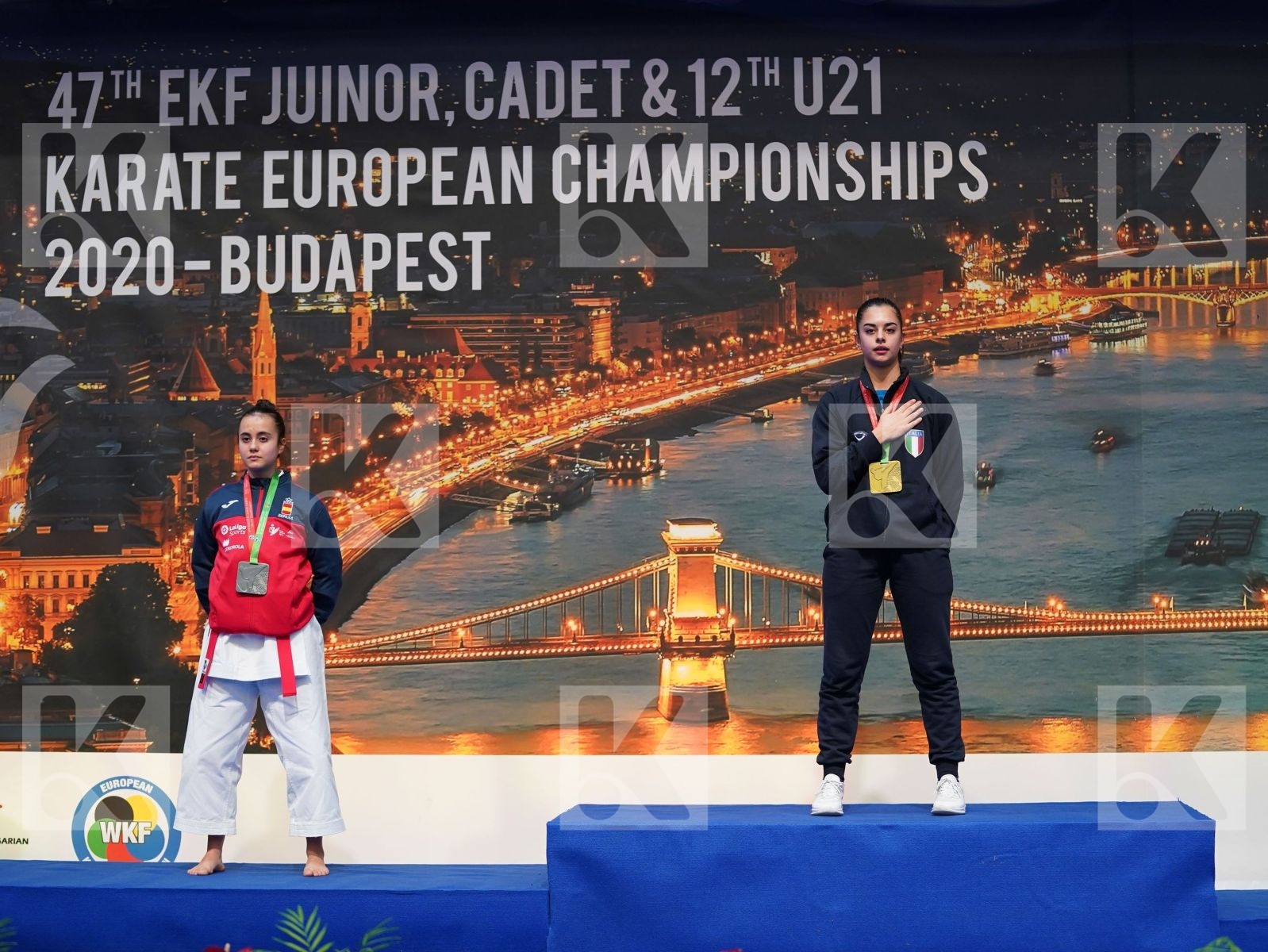 INZOLI SONIA (ITALY), PEREZ ALVEZ AZAHARA (SPAIN), SIEBERT RITA (GERMANY), TUREMEN DAMLA SU (TURKEY) in Cadet Kata Female - Podium ceremony