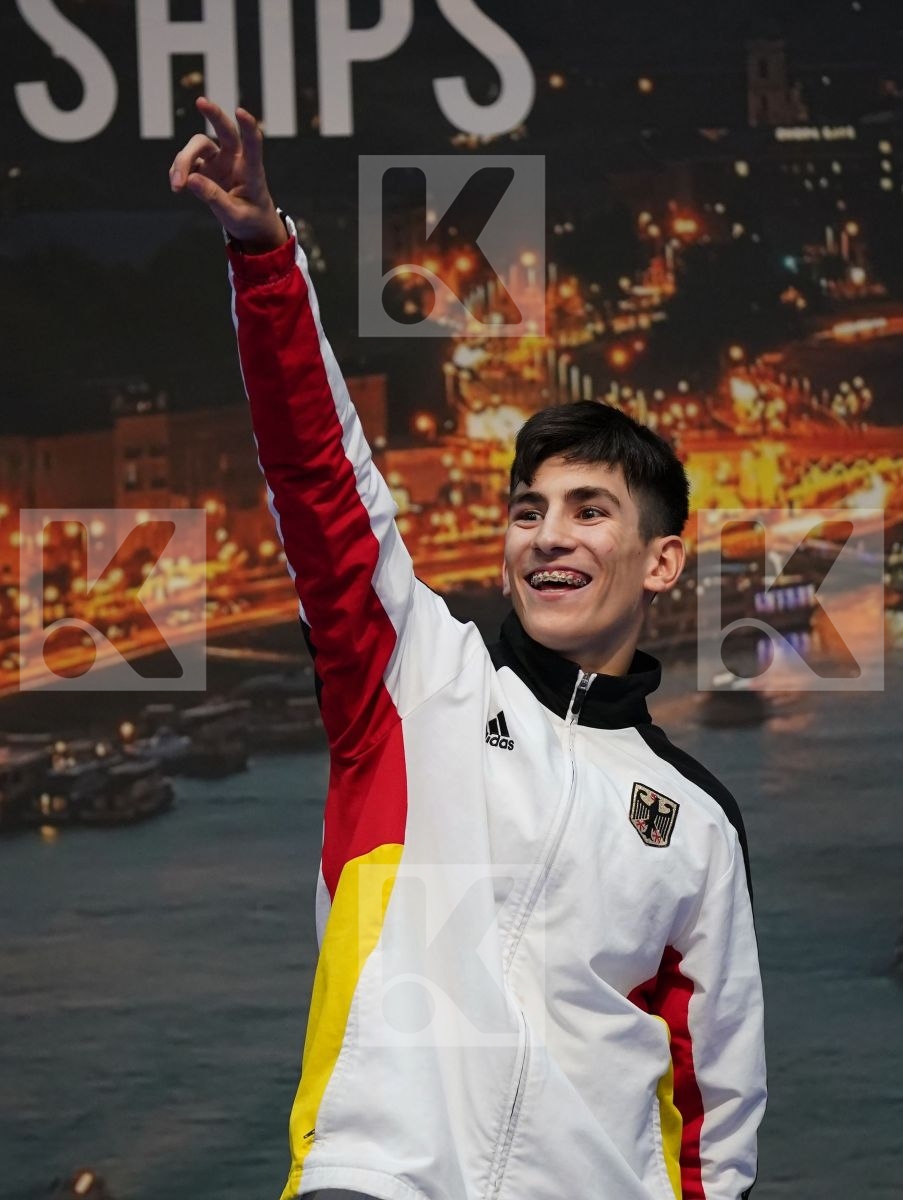 OEZDEMIR MUHAMMED (GERMANY), GHAZARYAN MHER (ARMENIA), HALICI MERT (TURKEY), SALJIU EMRE (MONTENEGRO) in Cadet Kumite Male -52 Kg - Podium ceremony