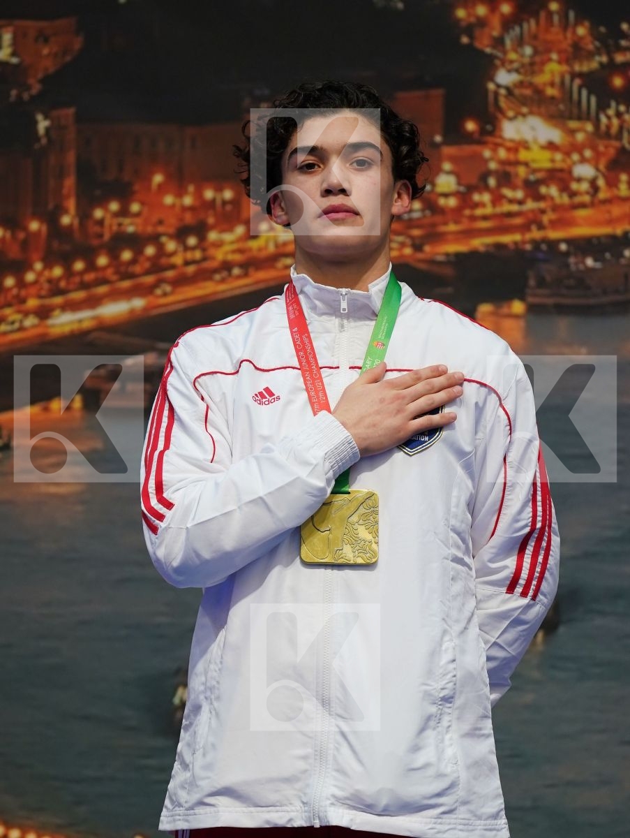 VERAS LUAN (ENGLAND), MUHAMADEEV LEV (RUSSIAN FEDERATION), DANILOVIC ANDRIJA (MONTENEGRO), SHOTTE CABELLO ZSAMORAN (SPAIN) in Cadet Kumite Male -63 Kg - Podium ceremony