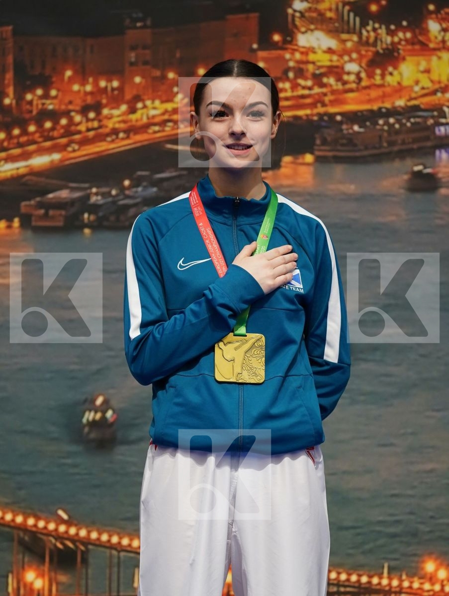 FITAL KORI (SCOTLAND), MARTURANO IRENE (ITALY), LOBATO SANCHEZ IONA (SPAIN), FOHLINSKA VIRA (UKRAINE) in Cadet Kumite Female -54 Kg - Podium ceremony