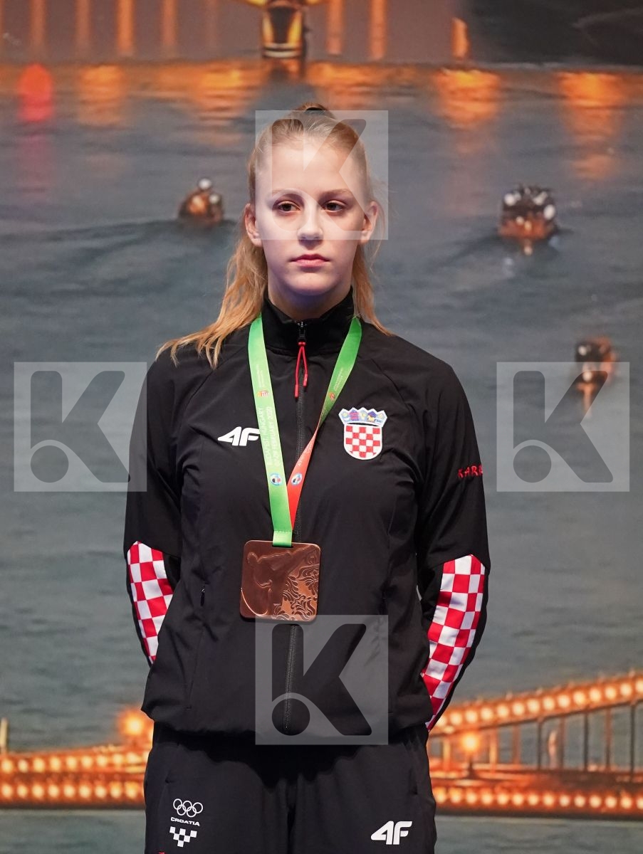 SAELID ANNIKA (NORWAY), ISAEVA VICTORIA (RUSSIAN FEDERATION), VUKOJA LEA (CROATIA), IBRAHIMI VESA (KOSOVO) in Under 21 Kumite Female -68 Kg - Podium ceremony