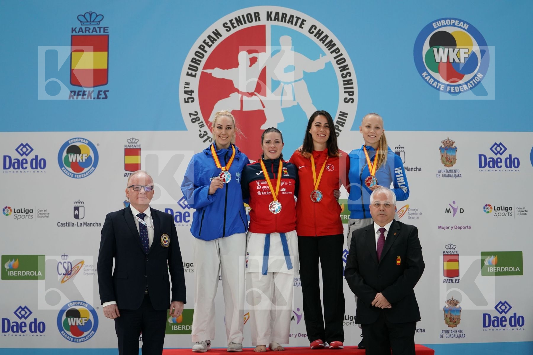 CHATZILIADOU ELENI (GREECE), PALACIO GONZALEZ LAURA (SPAIN), HOCAOGLU MELTEM (TURKEY), KEINANEN TITTA (FINLAND) in Senior Kumite 68+ Kg - Podium ceremony